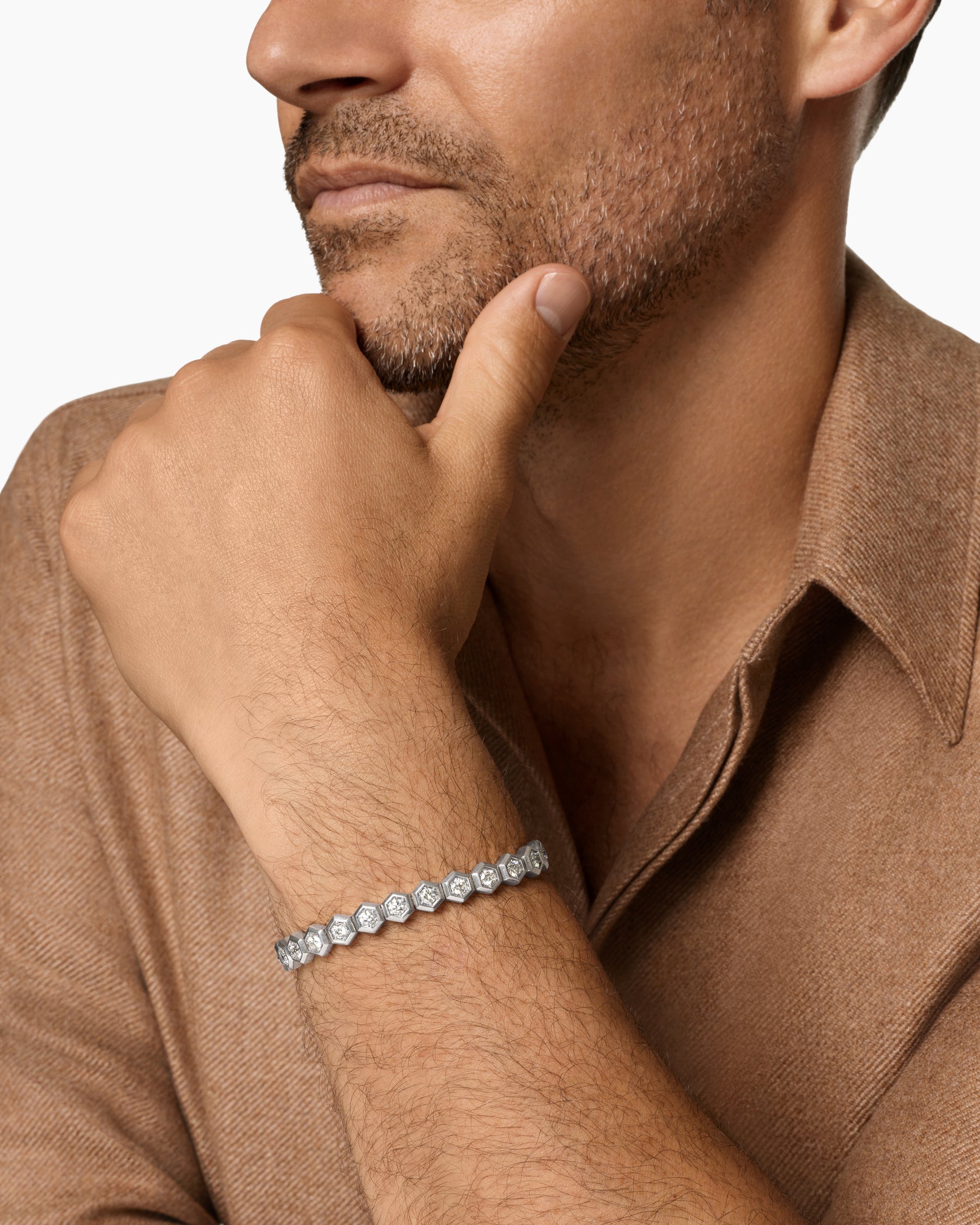 Hex Pavé Tennis Bracelet in Sterling Silver with Diamonds, 8mm - Image 2
