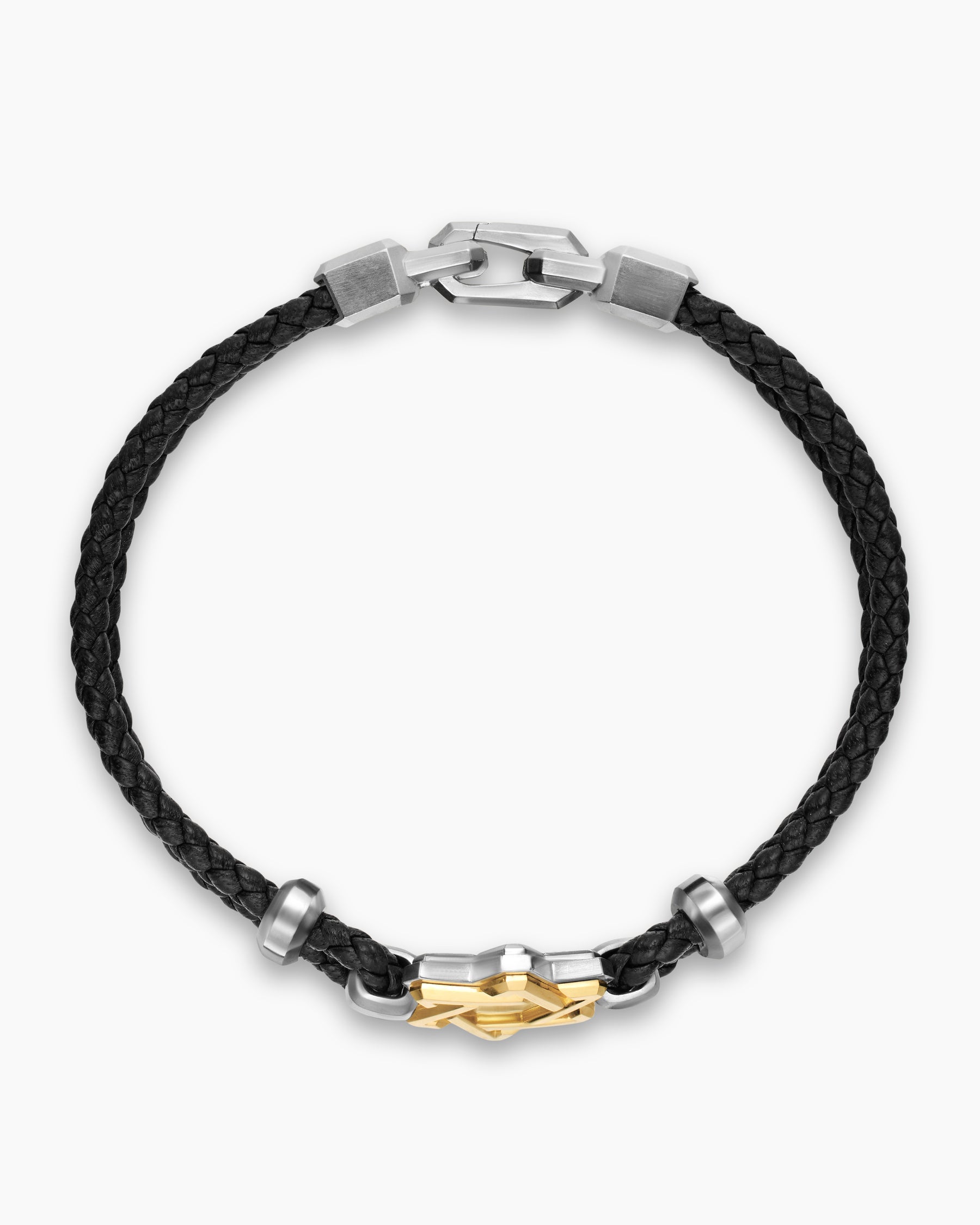 Alternative view of Streamline Star of David Bracelet in Black Leather with Sterling Silver and 14K Yellow Gold, 6mm