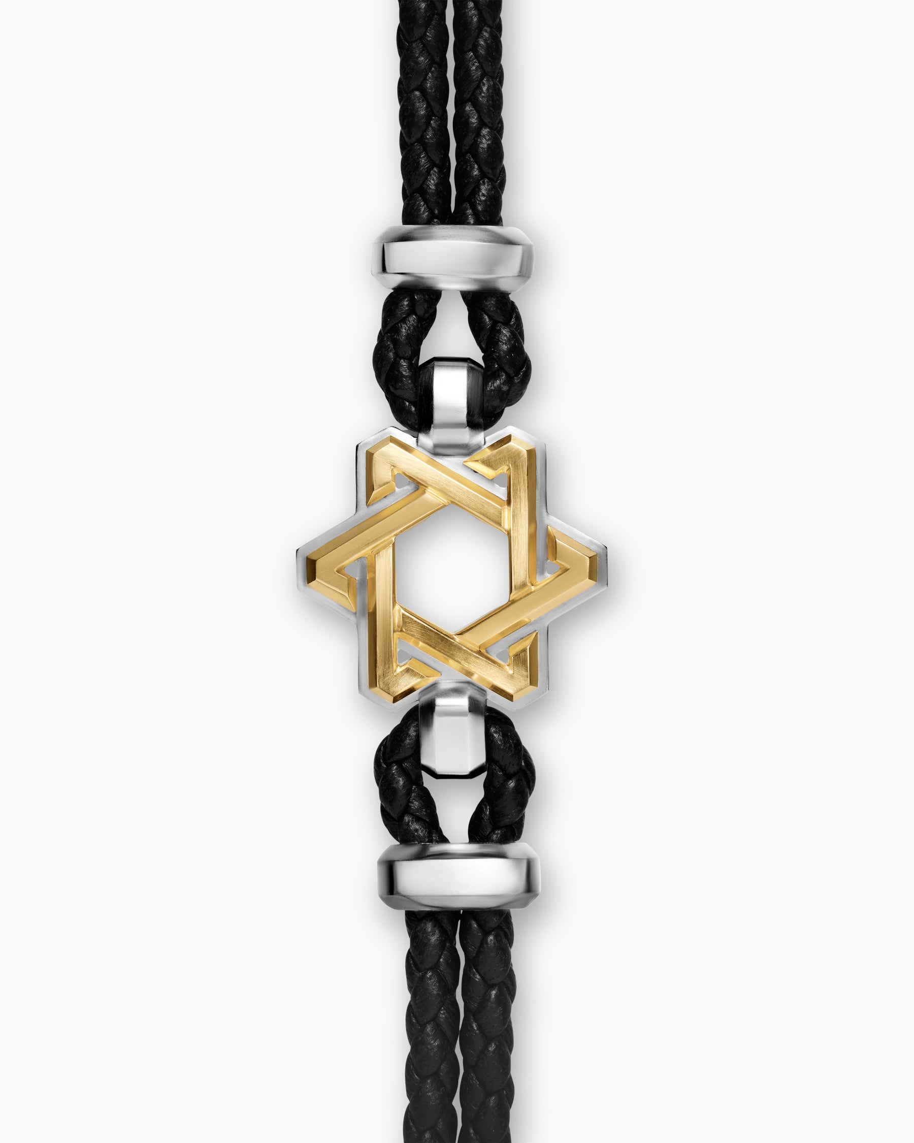 Streamline Star of David Bracelet in Black Leather with Sterling Silver and 14K Yellow Gold, 6mm - Image 3