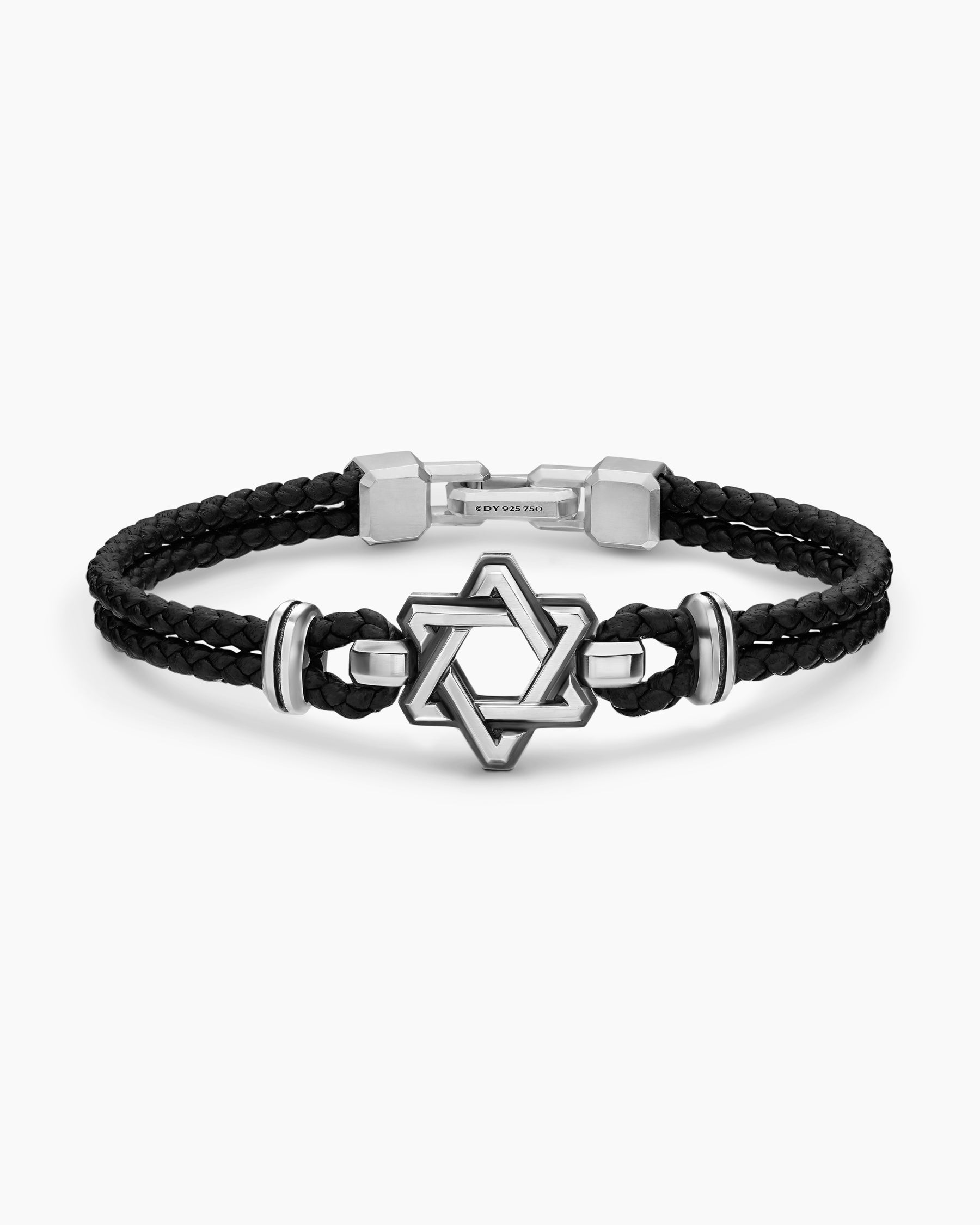 Streamline Star of David Bracelet in Black Leather with Sterling Silver, 6mm