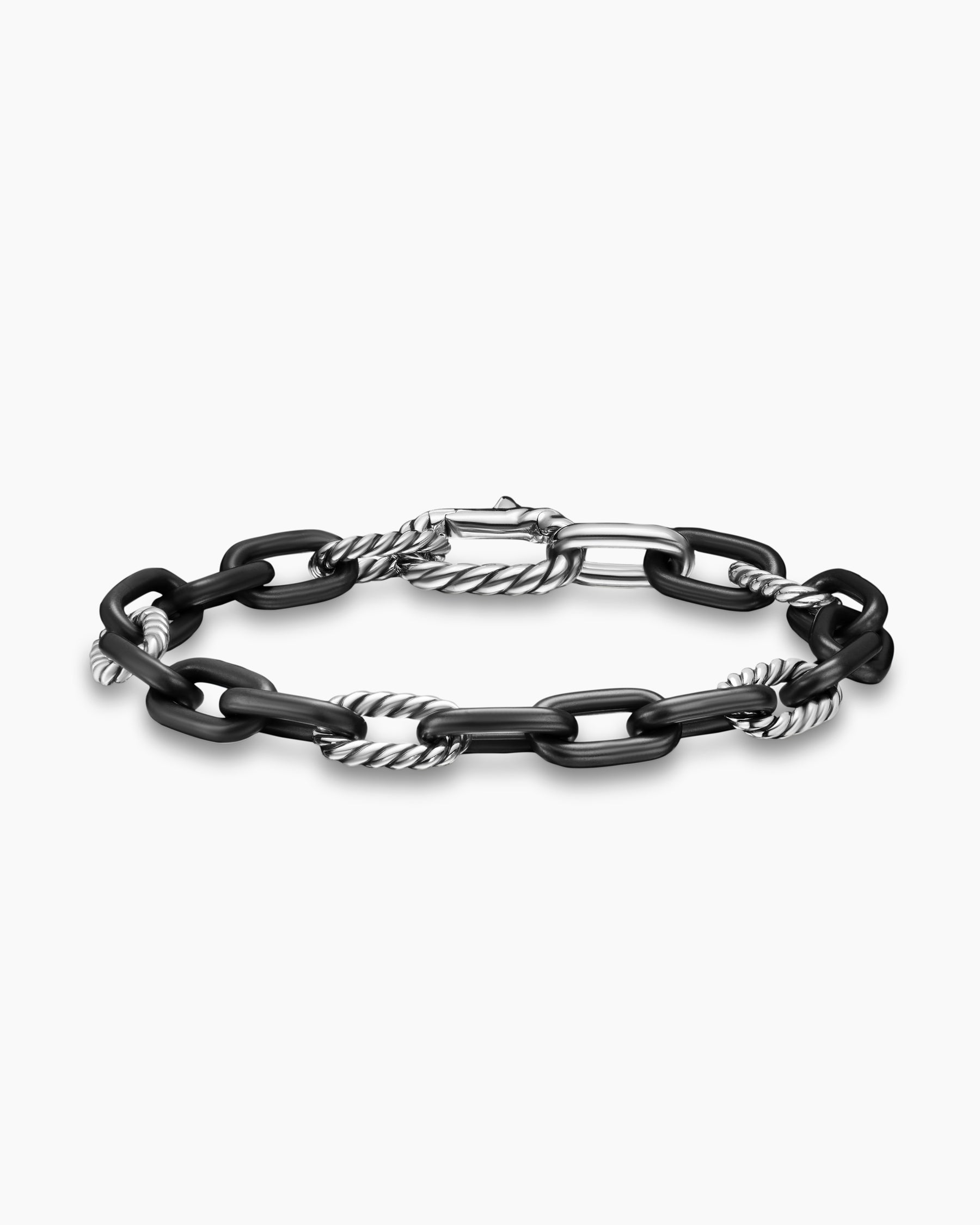 DY Madison Chain Bracelet in Black Titanium with Sterling Silver, 8.5mm