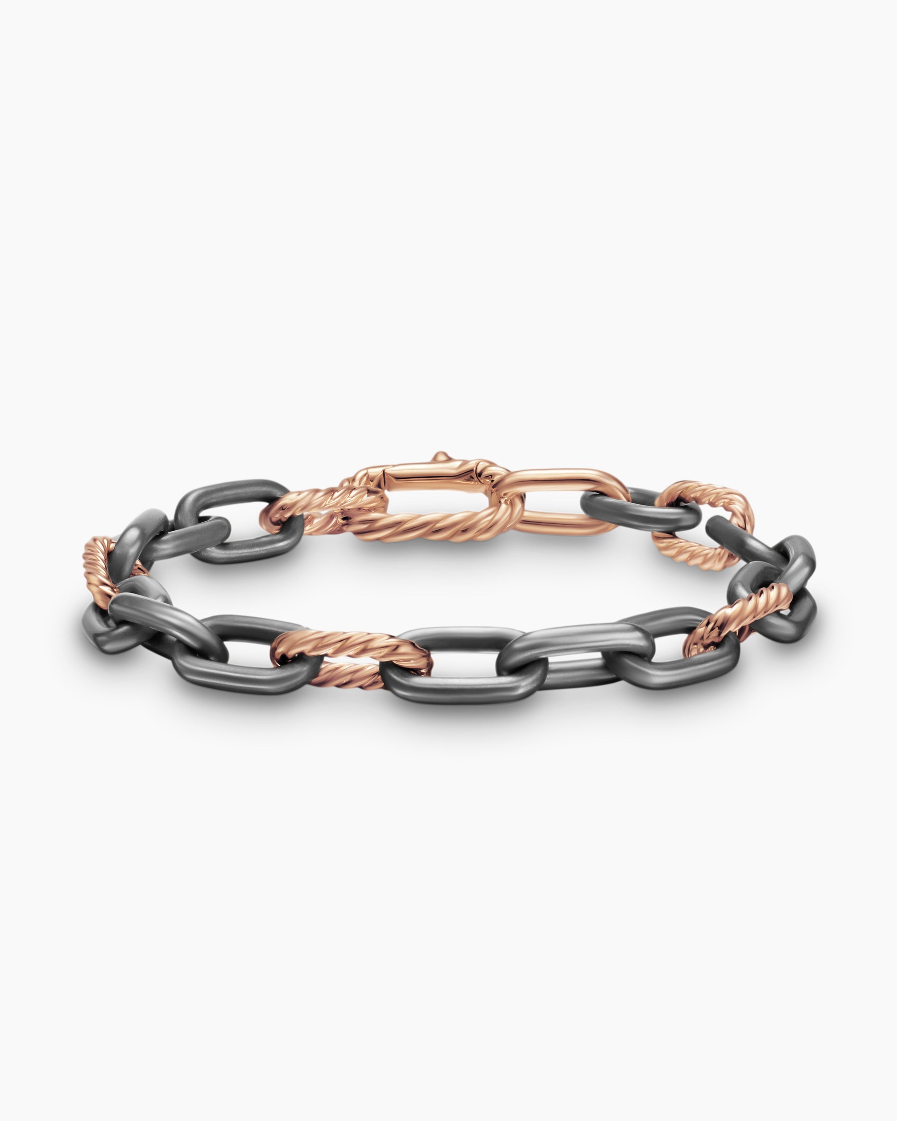 DY Madison Chain Bracelet in Grey Titanium with 18K Rose Gold, 8.5mm