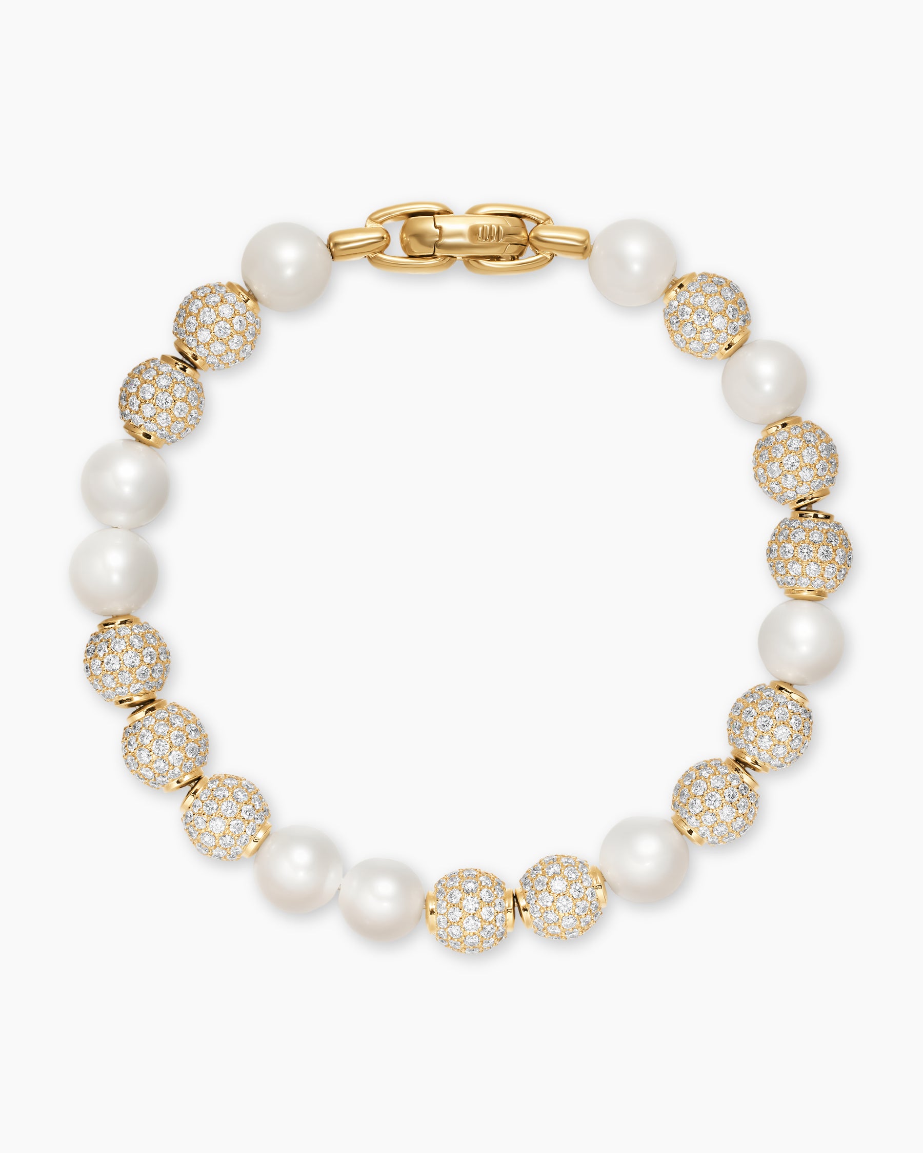 Spiritual Beads Pearl and Pavé Bracelet in 18K Yellow Gold with Diamonds, 8mm - Image 3