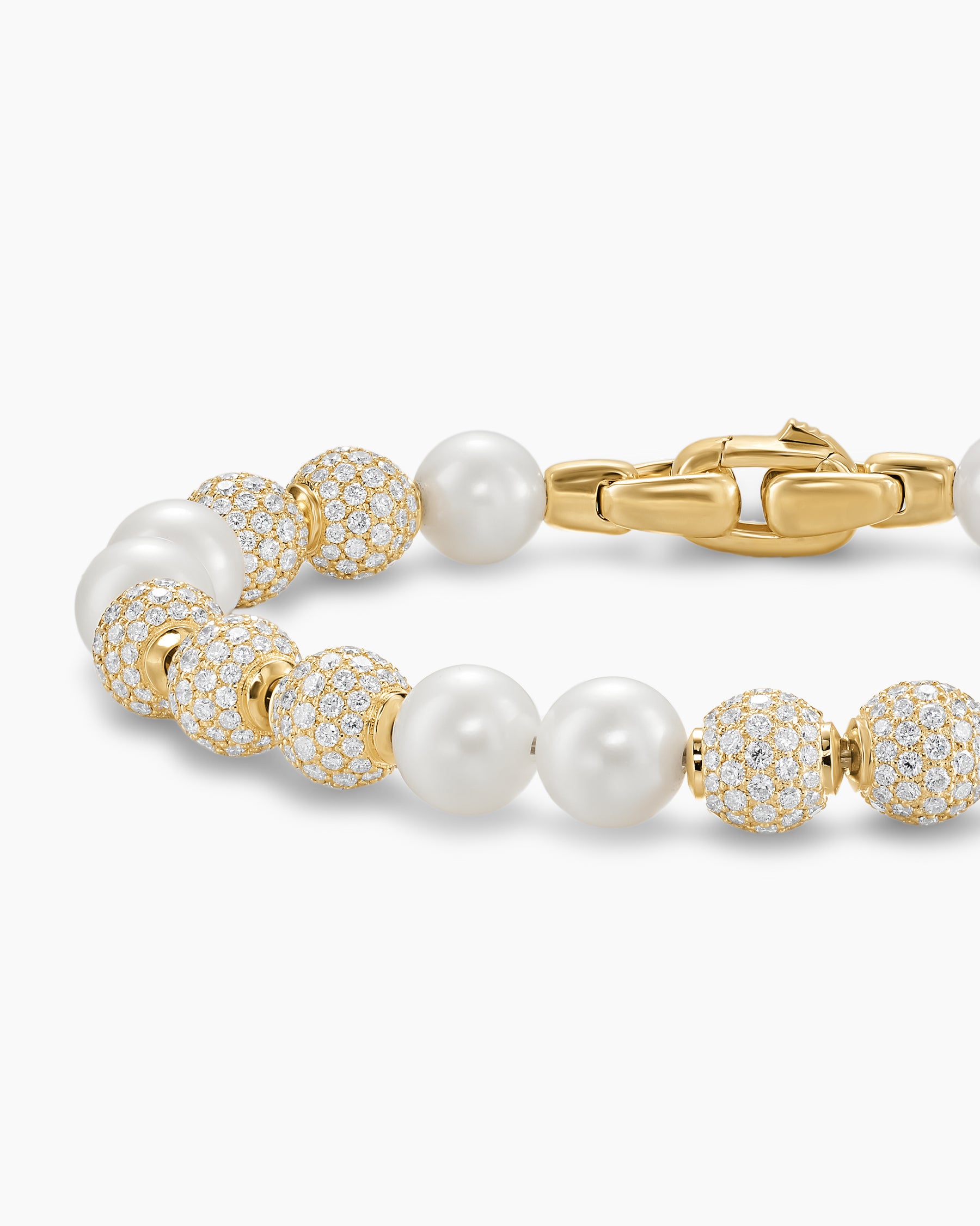 Spiritual Beads Pearl and Pavé Bracelet in 18K Yellow Gold with Diamonds, 8mm - Image 5