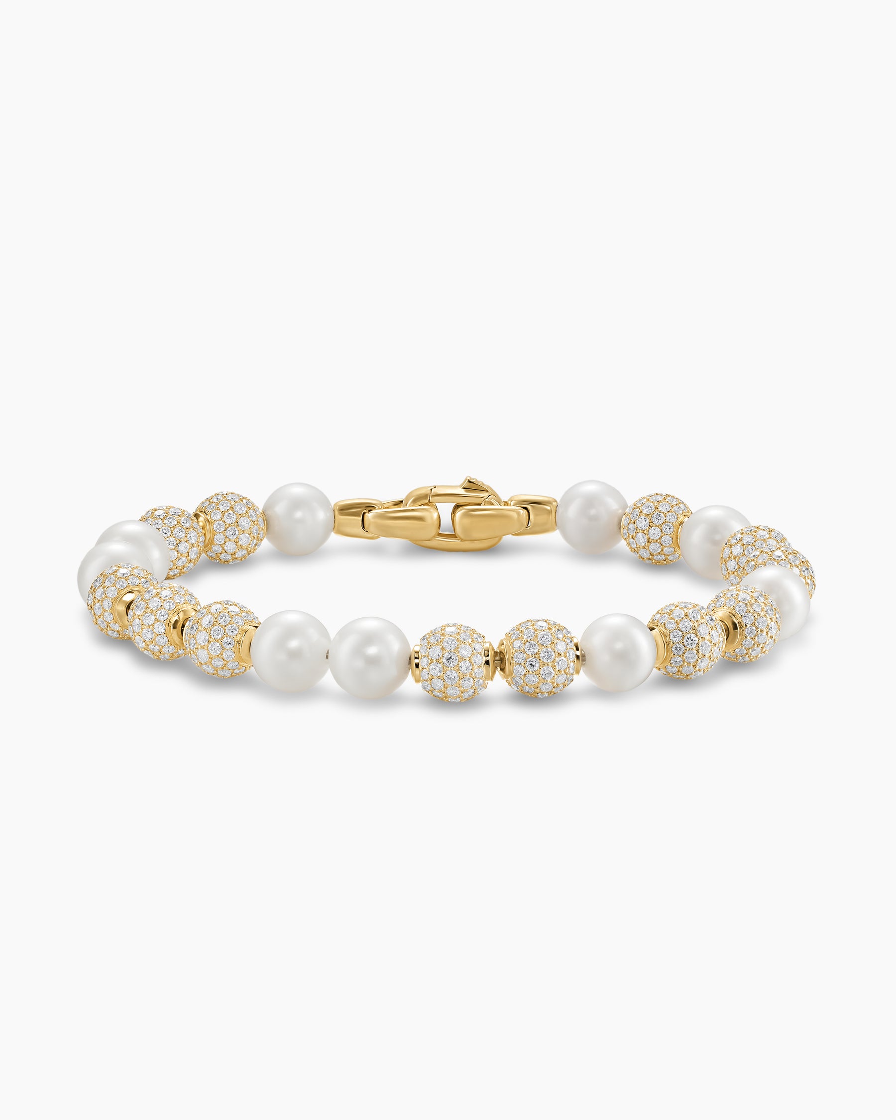 Spiritual Beads Pearl and Pavé Bracelet in 18K Yellow Gold with Diamonds, 8mm
