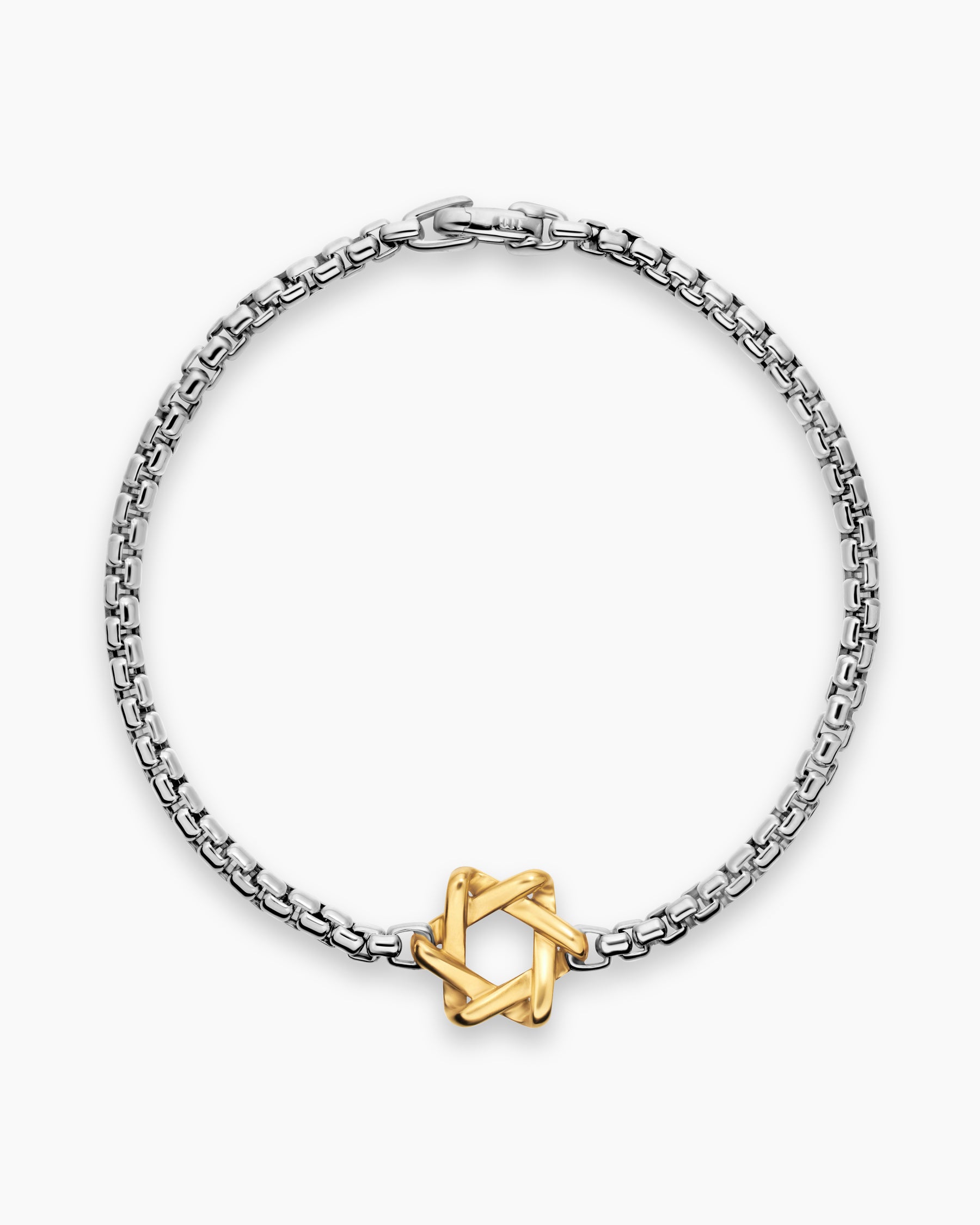 Alternative view of Star of David Station Bracelet in Sterling Silver with 14K Yellow Gold, 3.6mm