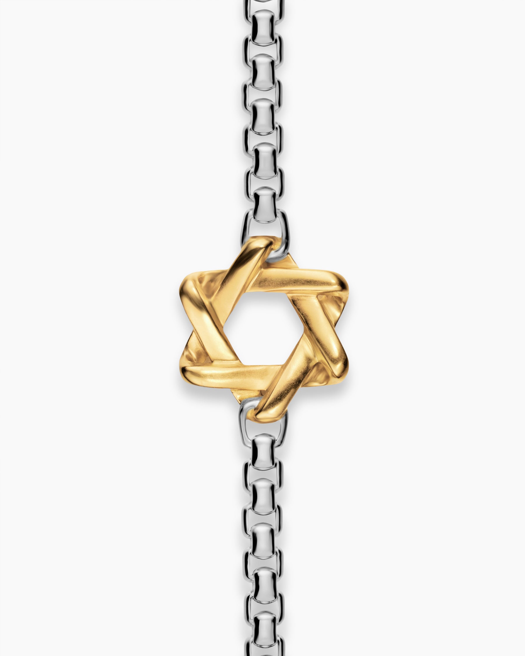 Star of David Station Bracelet in Sterling Silver with 14K Yellow Gold, 3.6mm - Image 3