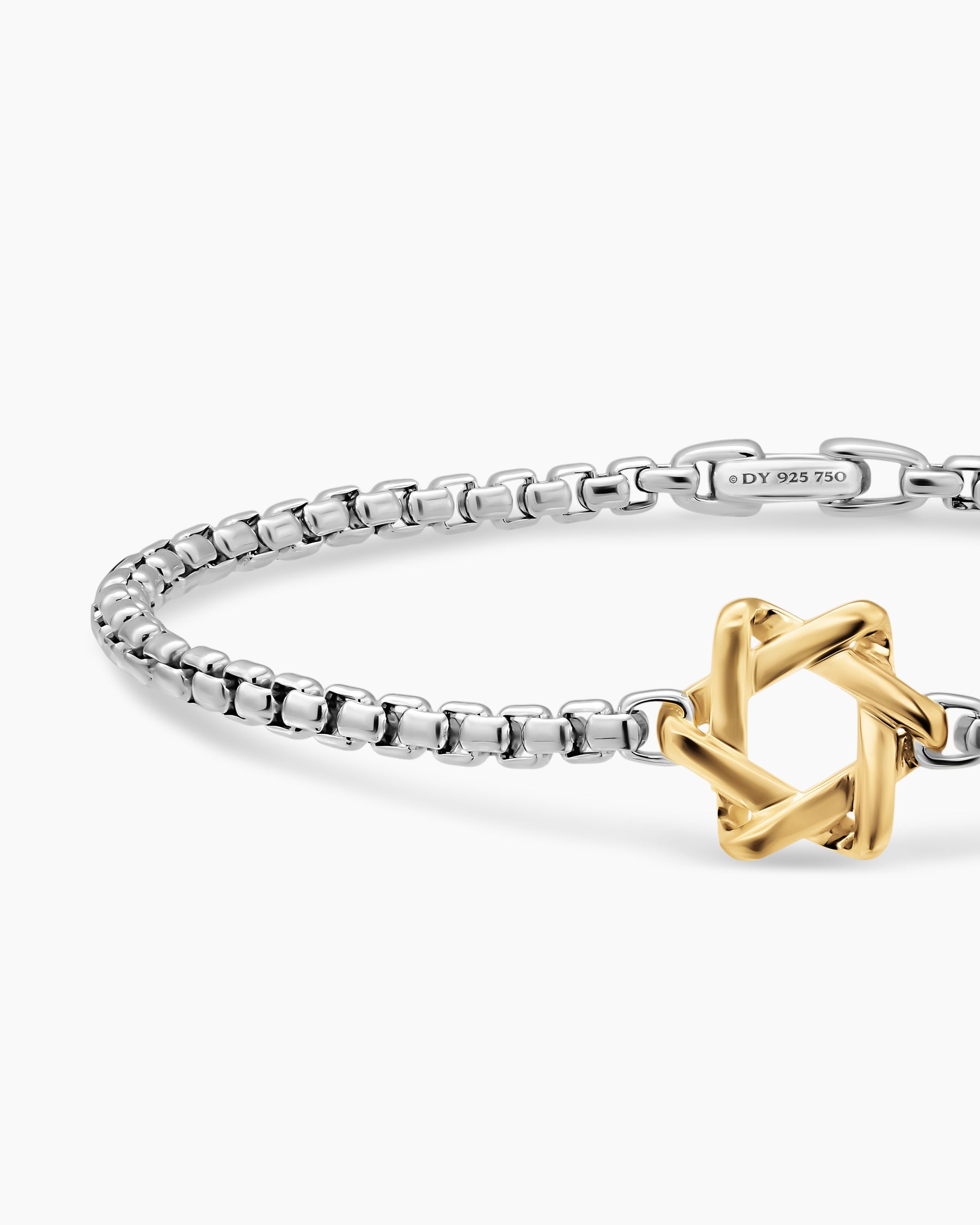 Star of David Station Bracelet in Sterling Silver with 14K Yellow Gold, 3.6mm - Image 4