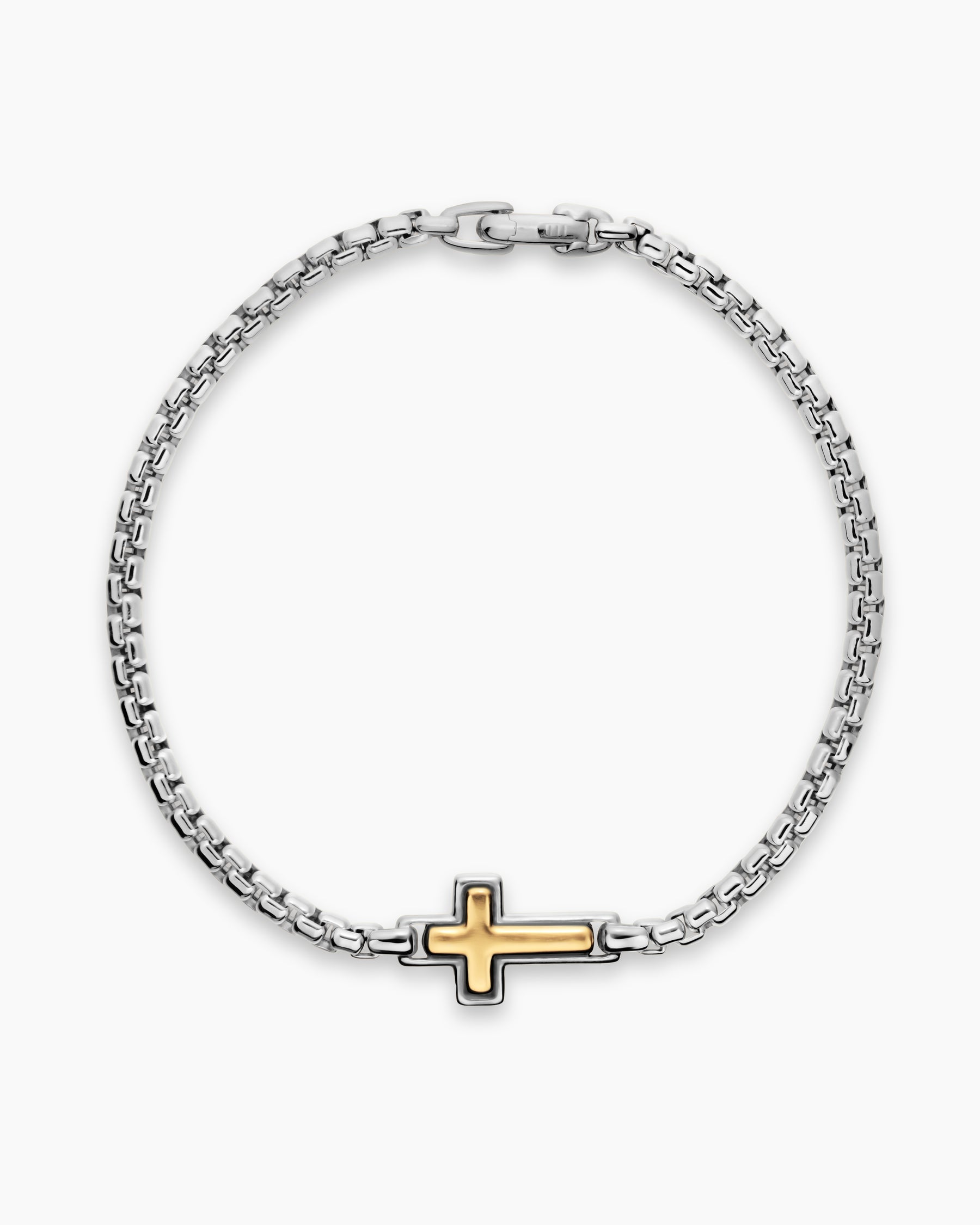 Alternative view of Cross Station Bracelet in Sterling Silver with 14K Yellow Gold, 3.6mm