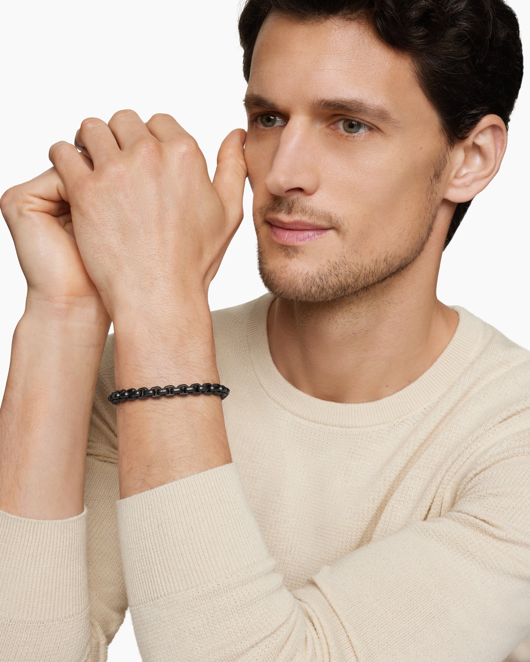 Box Chain Bracelet with Stainless Steel and Sterling Silver, 7.3mm - Image 8