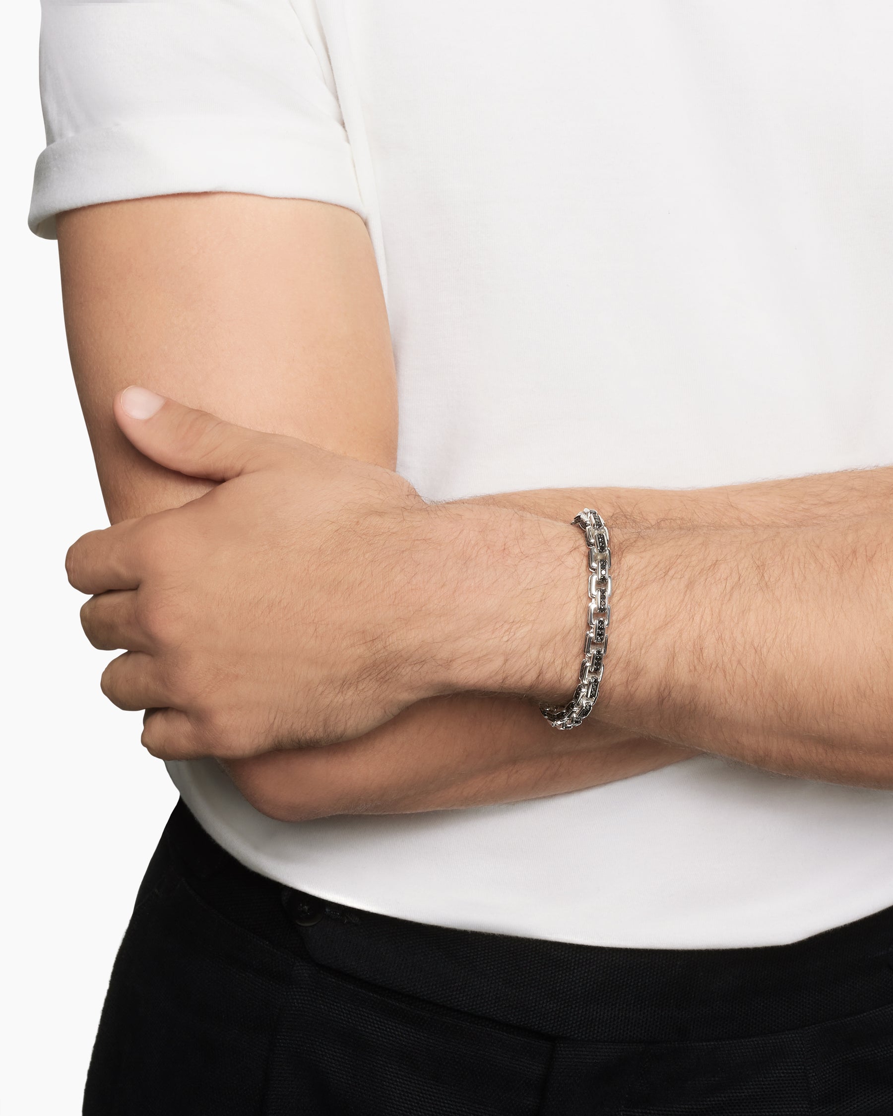 Alternative view of Box Chain Bracelet in Sterling Silver with Black Diamonds, 7.3mm