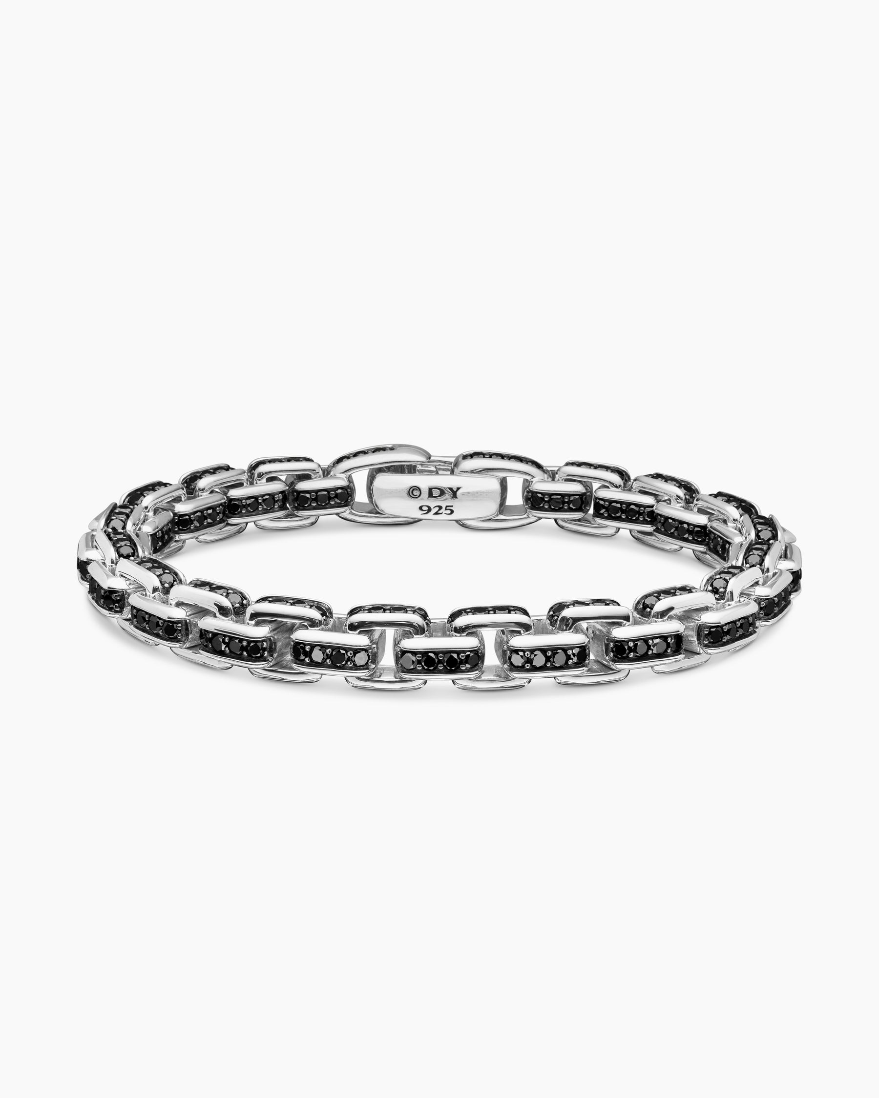Box Chain Bracelet in Sterling Silver with Black Diamonds, 7.3mm
