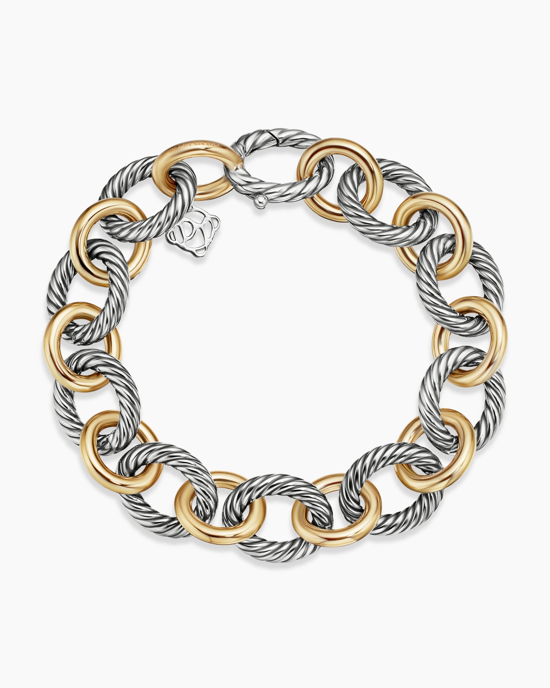 Oval Link Chain Bracelet in Sterling Silver with 18K Yellow Gold, 12mm - Image 3