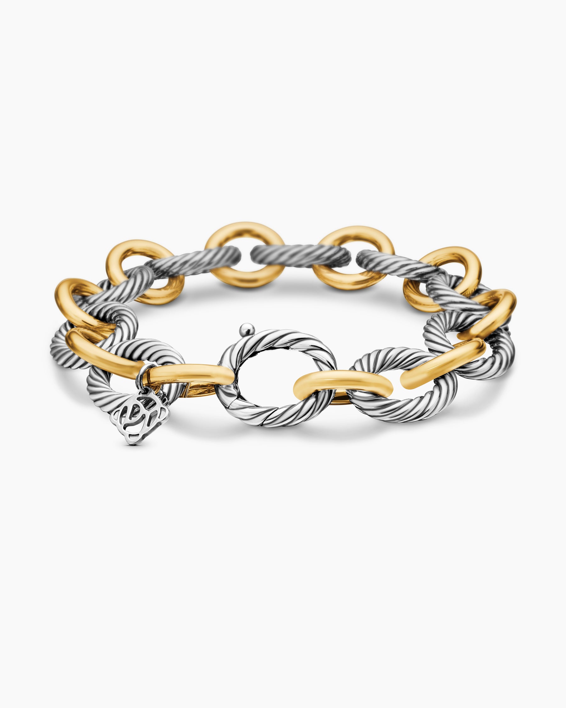 Oval Link Chain Bracelet in Sterling Silver with 18K Yellow Gold, 12mm - Image 5