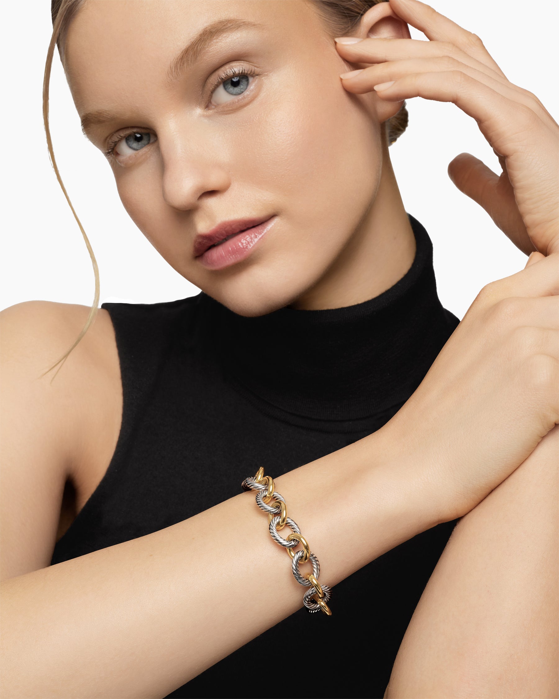 Oval Link Chain Bracelet in Sterling Silver with 18K Yellow Gold, 12mm - Image 8