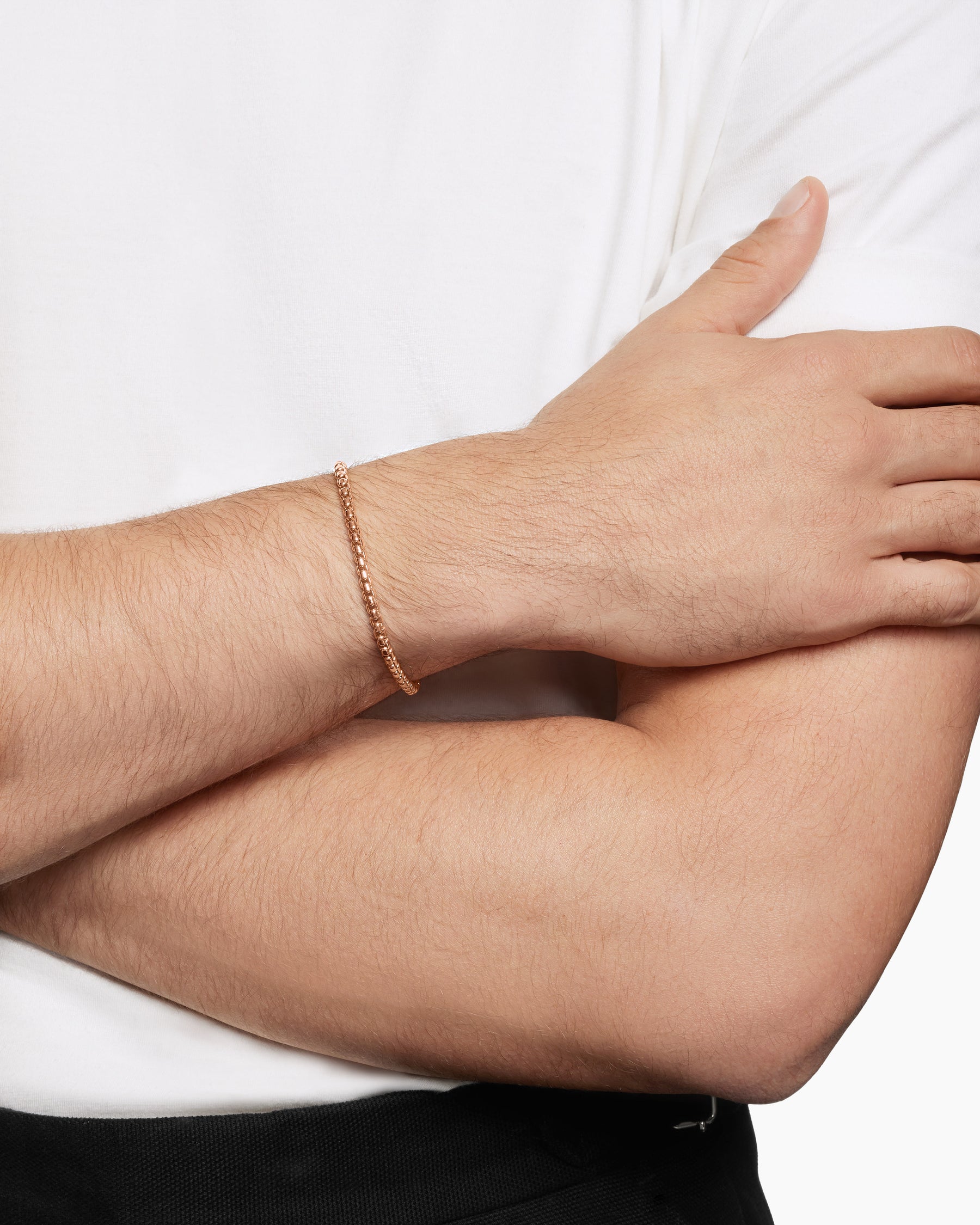 Alternative view of Box Chain Bracelet in 18K Rose Gold, 3.4mm