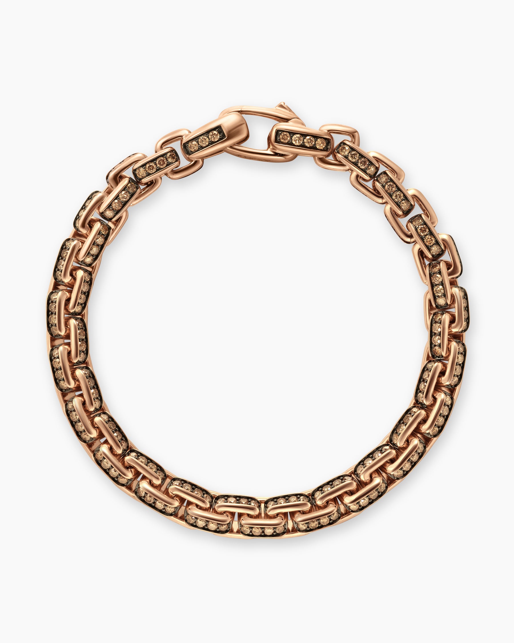 Box Chain Bracelet in 18K Rose Gold with Pavé Cognac Diamonds, 7.3mm - Image 3