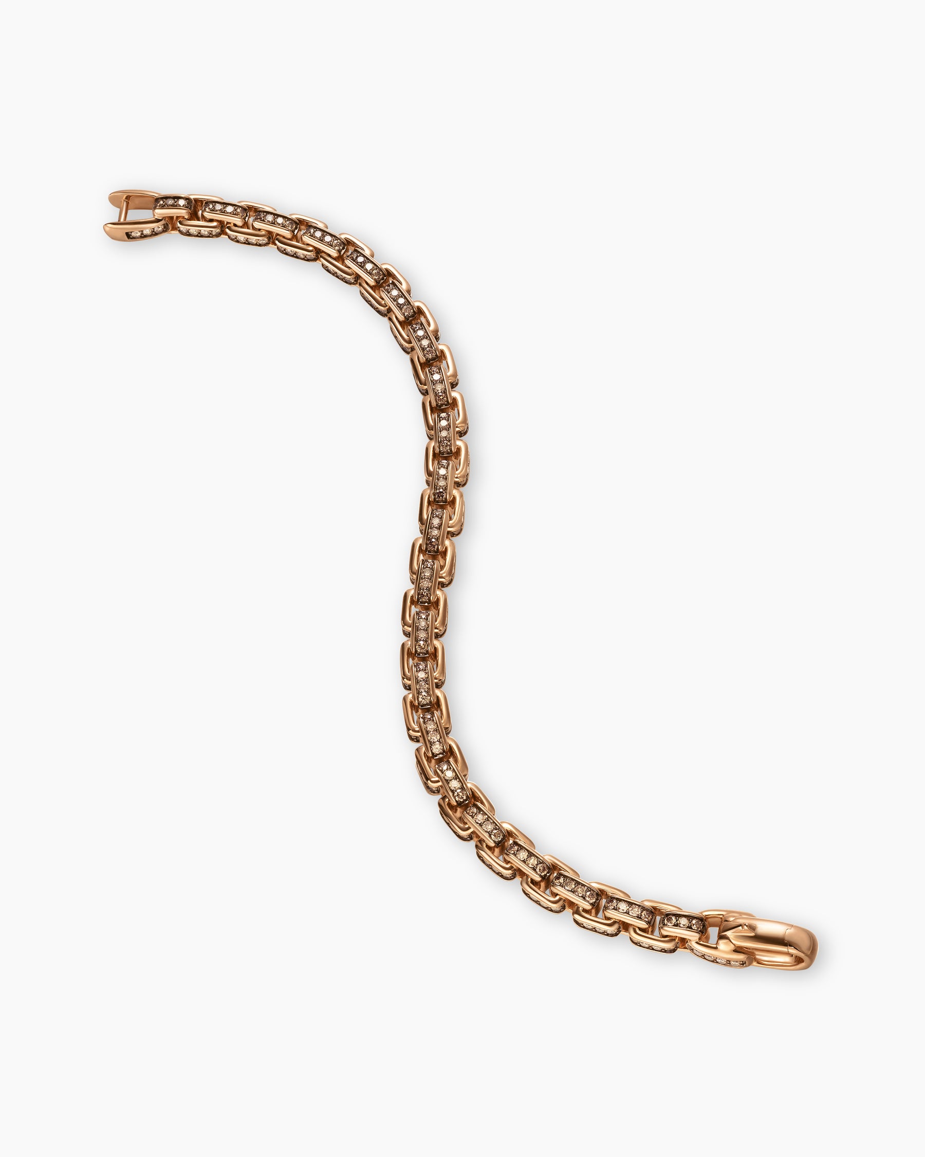Box Chain Bracelet in 18K Rose Gold with Pavé Cognac Diamonds, 7.3mm - Image 4