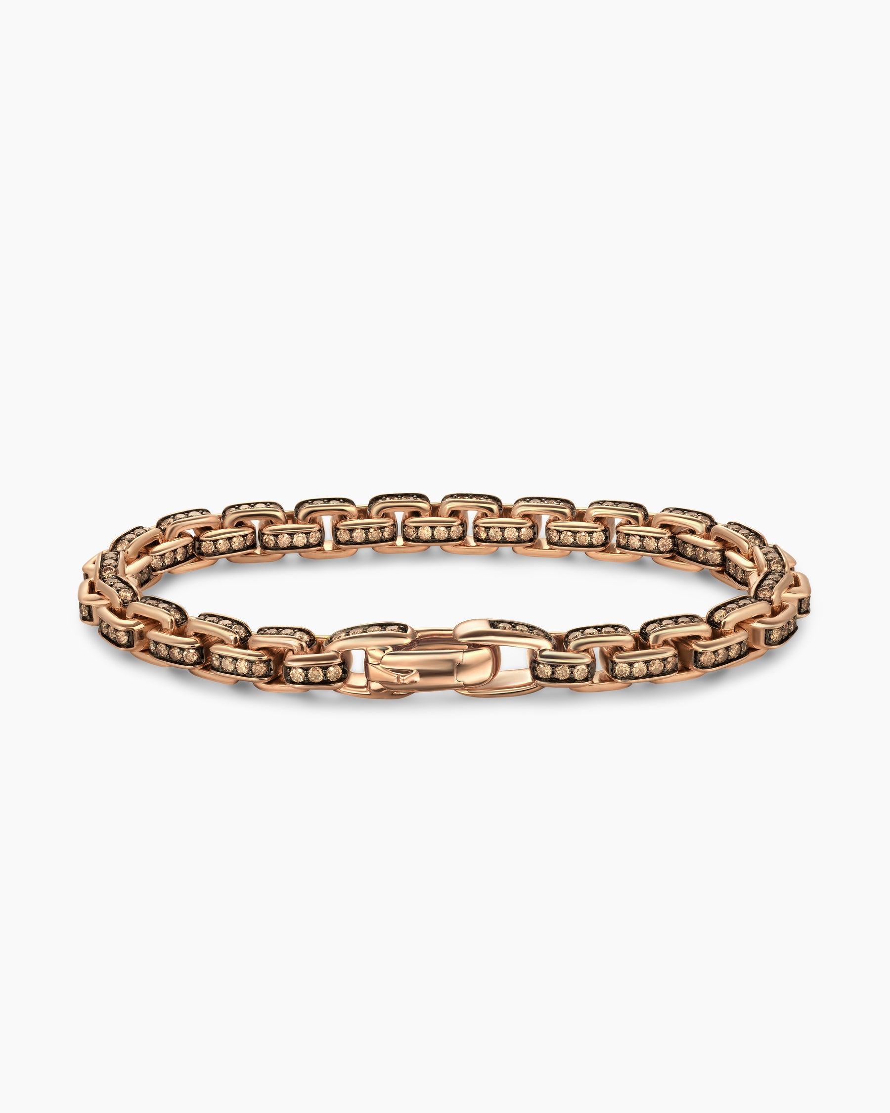 Box Chain Bracelet in 18K Rose Gold with Pavé Cognac Diamonds, 7.3mm - Image 5