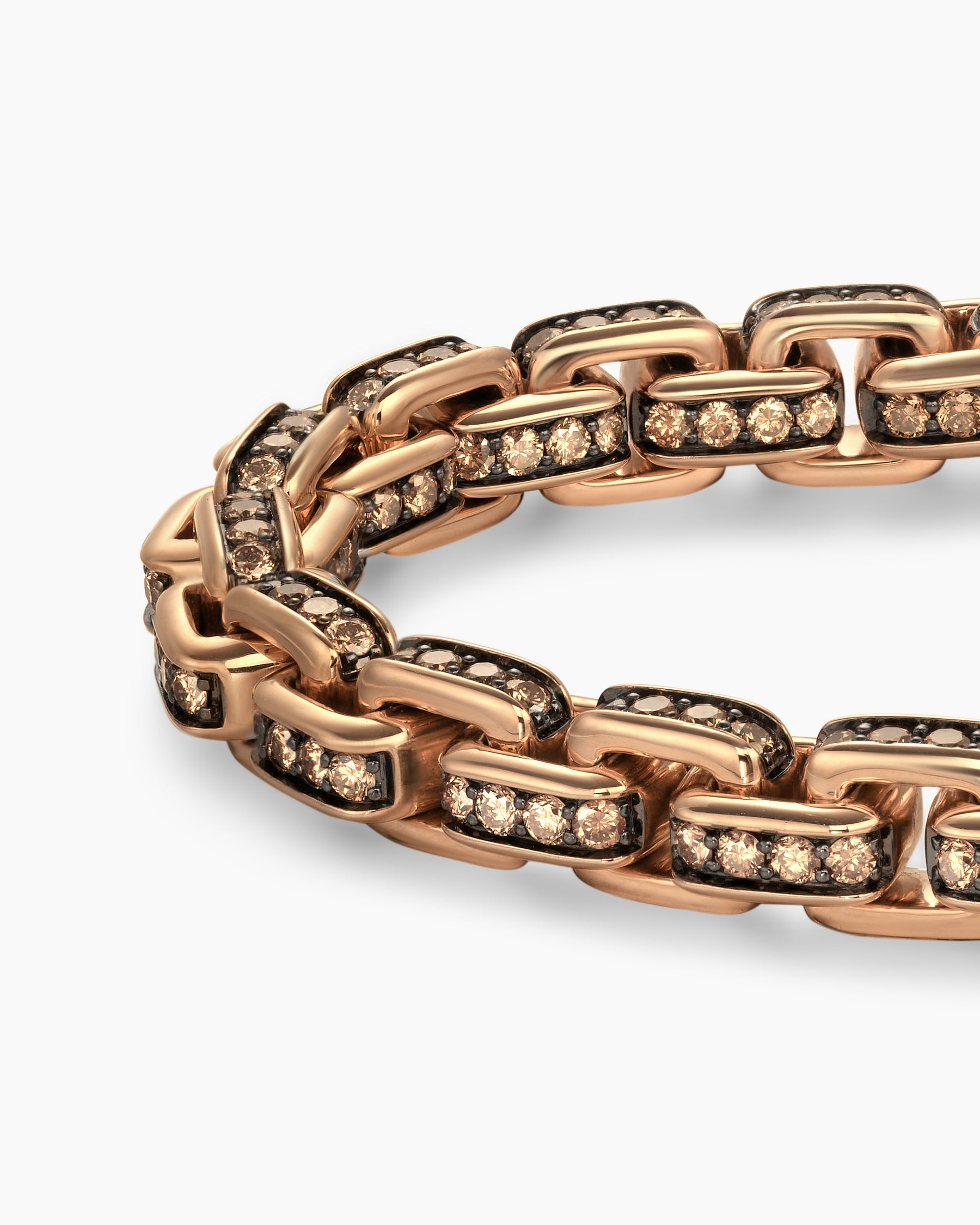 Box Chain Bracelet in 18K Rose Gold with Pavé Cognac Diamonds, 7.3mm - Image 7
