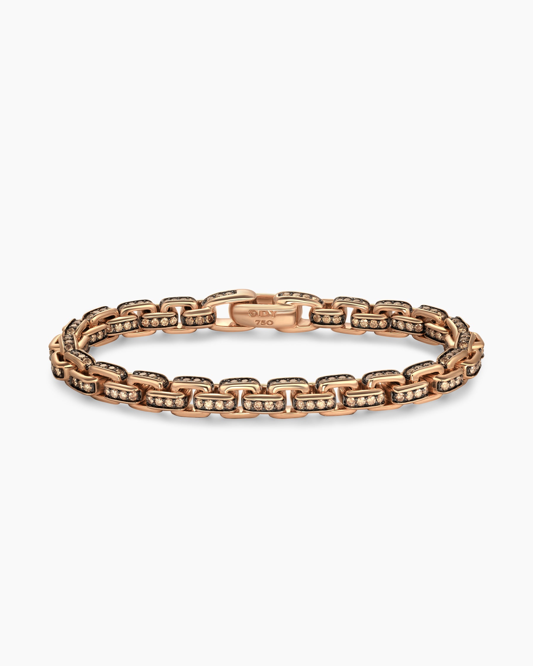 Box Chain Bracelet in 18K Rose Gold with Pavé Cognac Diamonds, 7.3mm