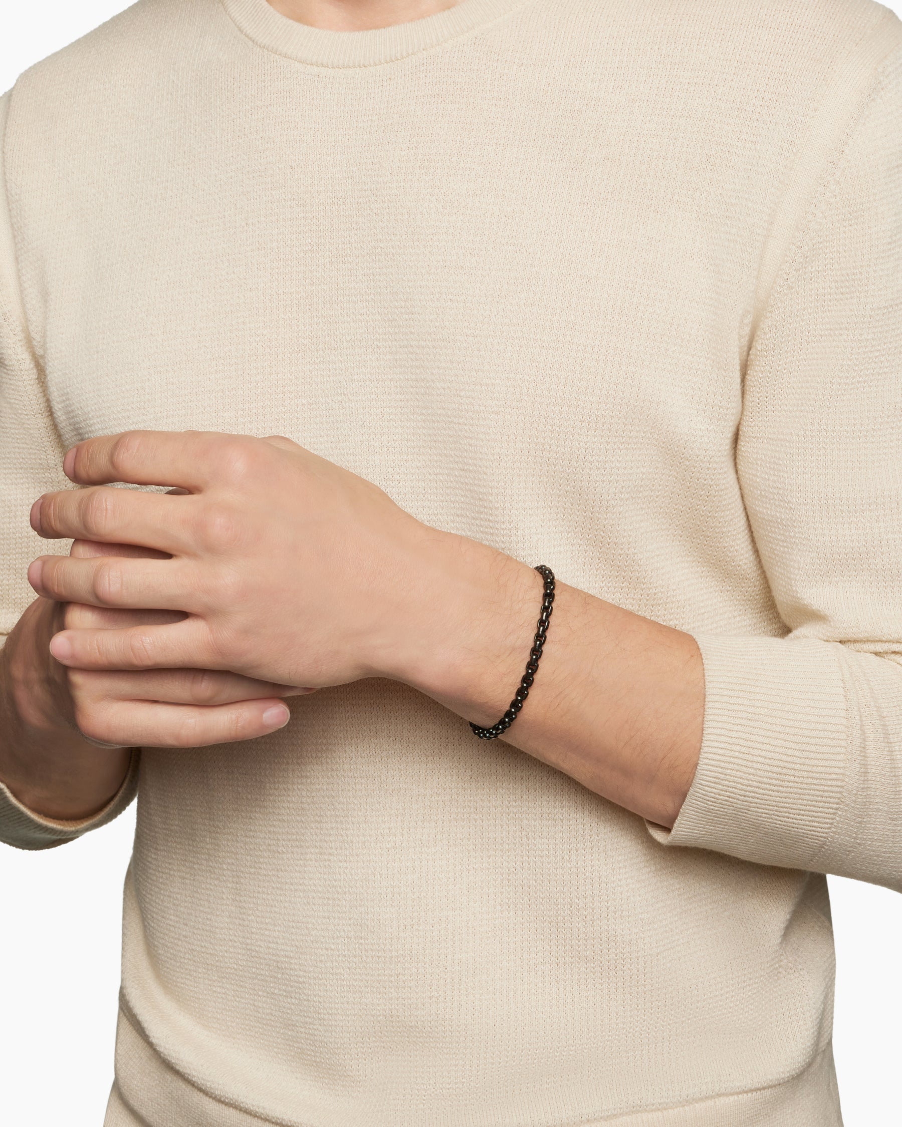 Alternative view of Box Chain Bracelet in Stainless Steel with 14K Yellow Gold, 5mm