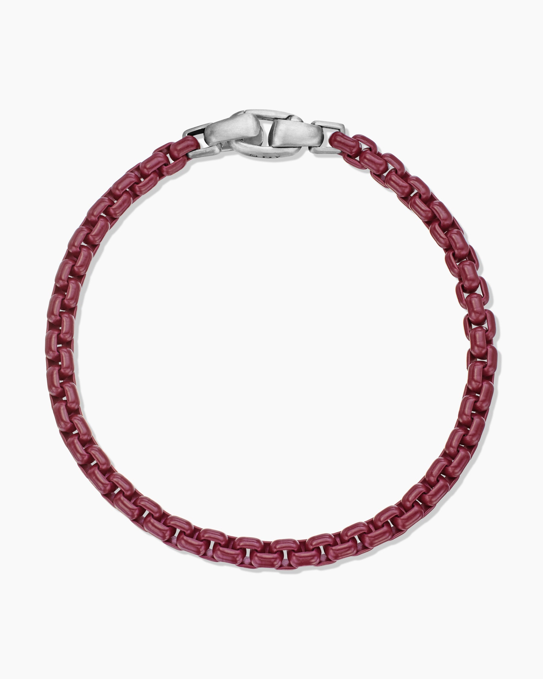 Alternative view of Box Chain Bracelet in Sterling Silver with Burgundy Stainless Steel, 5mm
