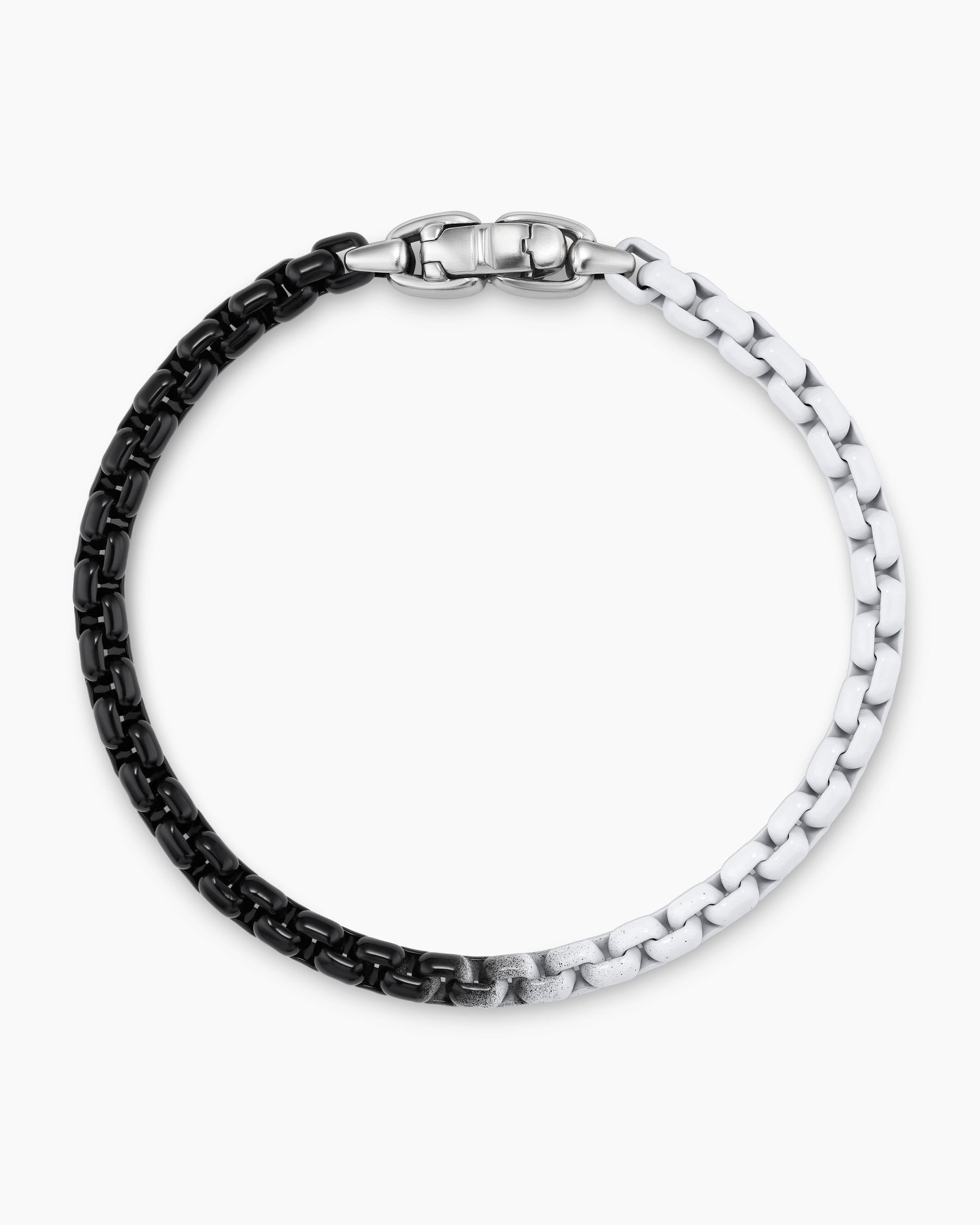 Alternative view of Box Chain Bracelet in Sterling Silver with Black and White Stainless Steel, 5mm