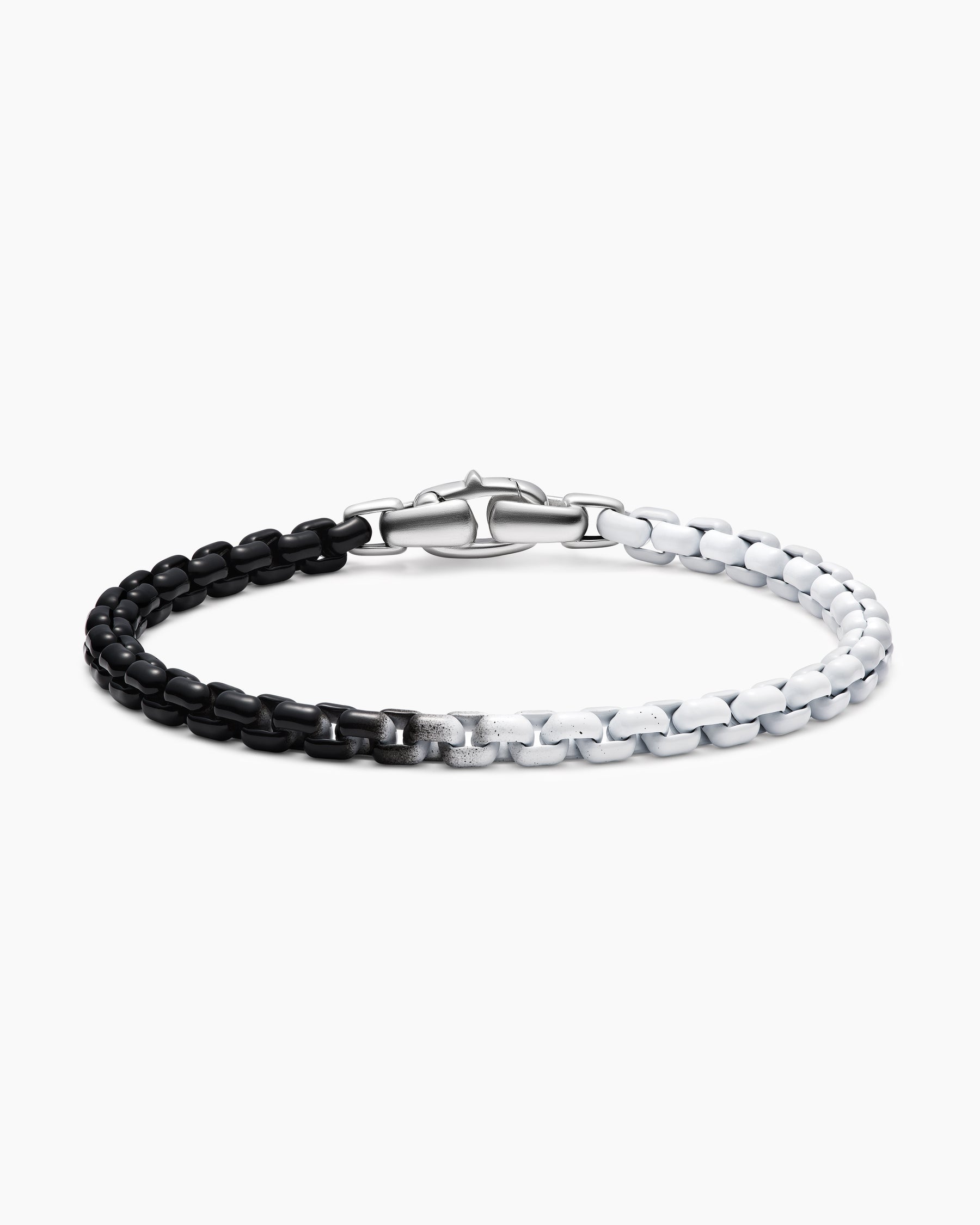 Box Chain Bracelet in Sterling Silver with Black and White Stainless Steel, 5mm