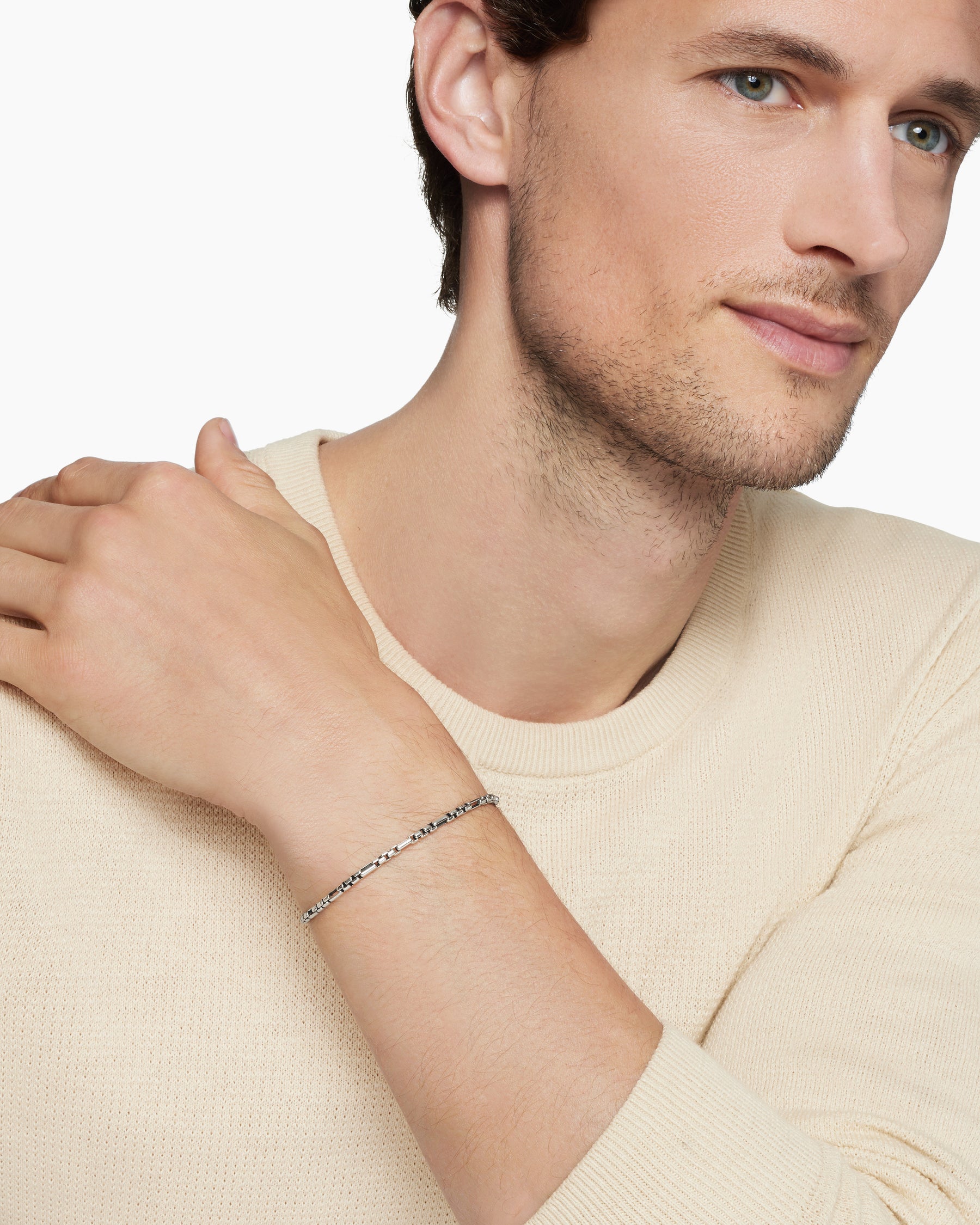 Open Station Box Chain Bracelet in Sterling Silver, 3mm - Image 8