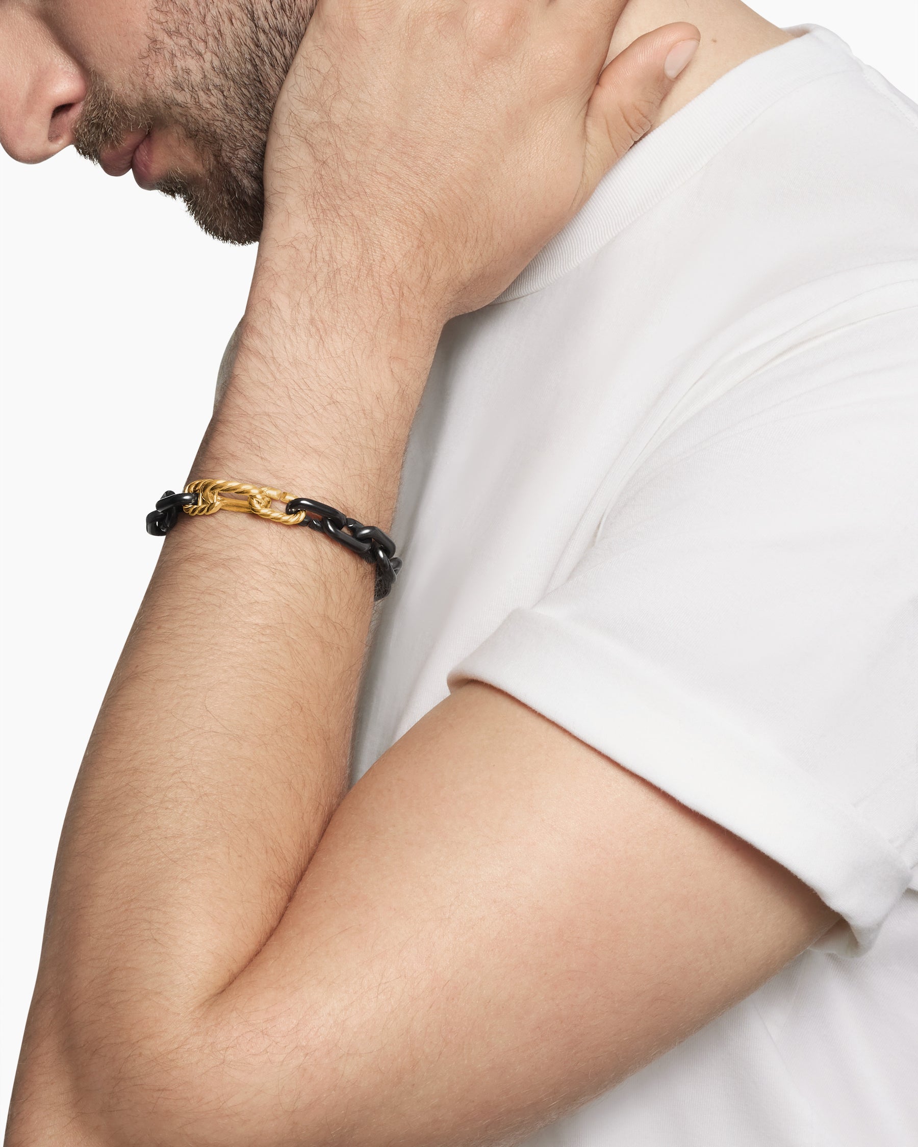 Alternative view of Chain Links Bracelet in Black Titanium with 18K Yellow Gold, 10mm