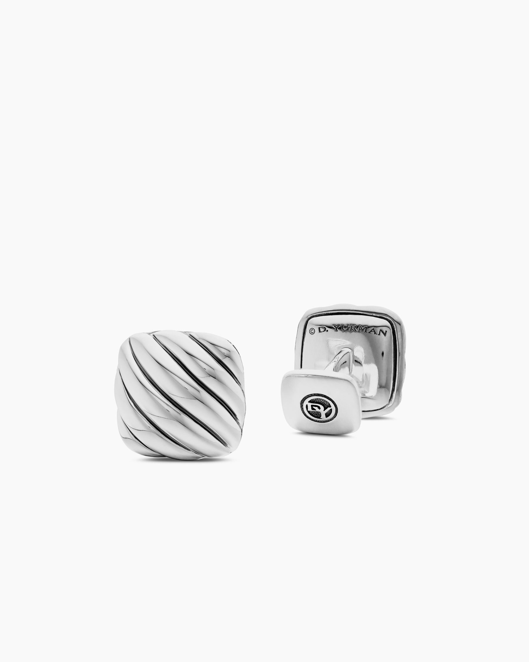 Sculpted Cable Cushion Cufflinks in Sterling Silver, 17mm - Image 3