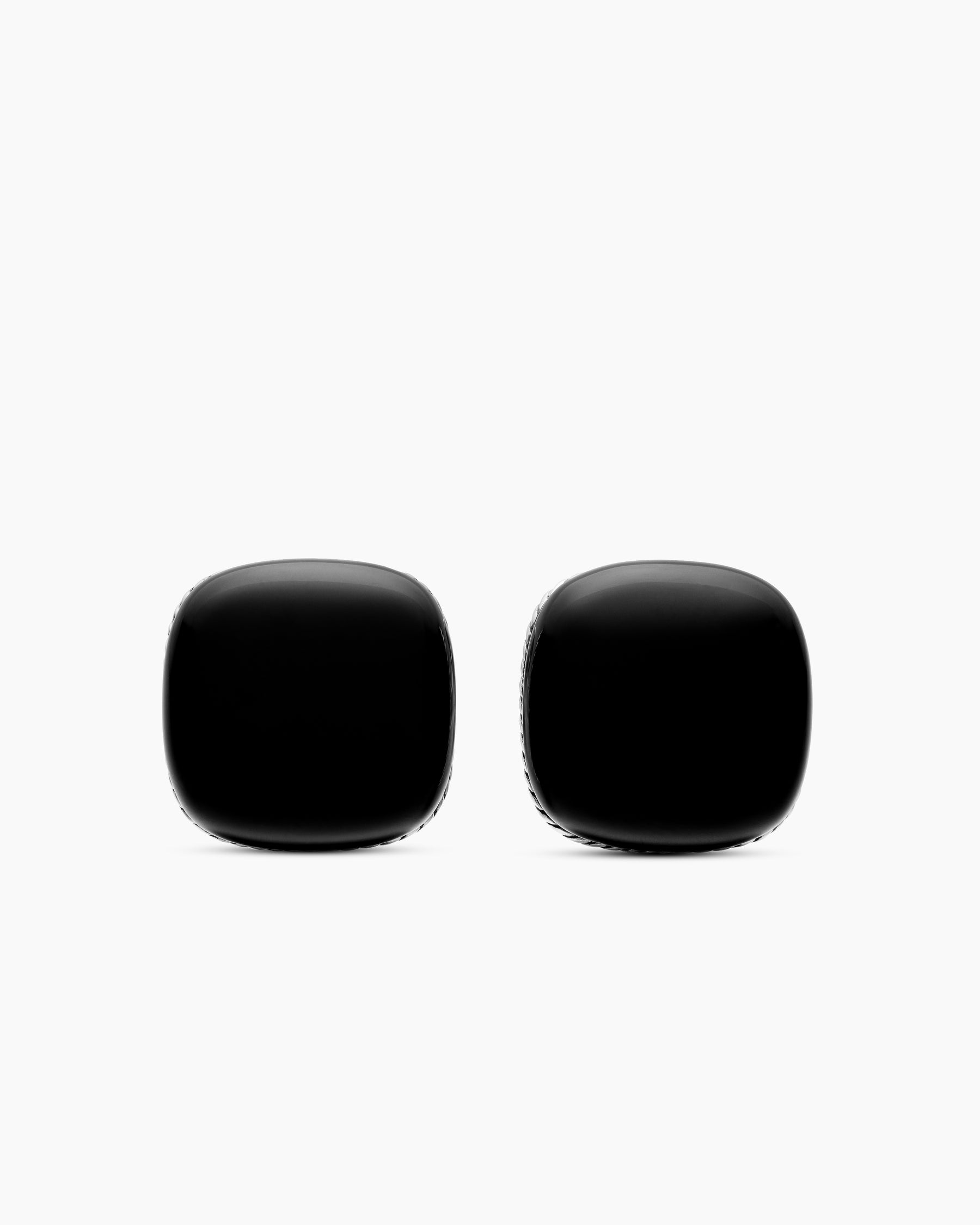 Streamline Cushion Cufflinks in Sterling Silver with Black Onyx, 17mm