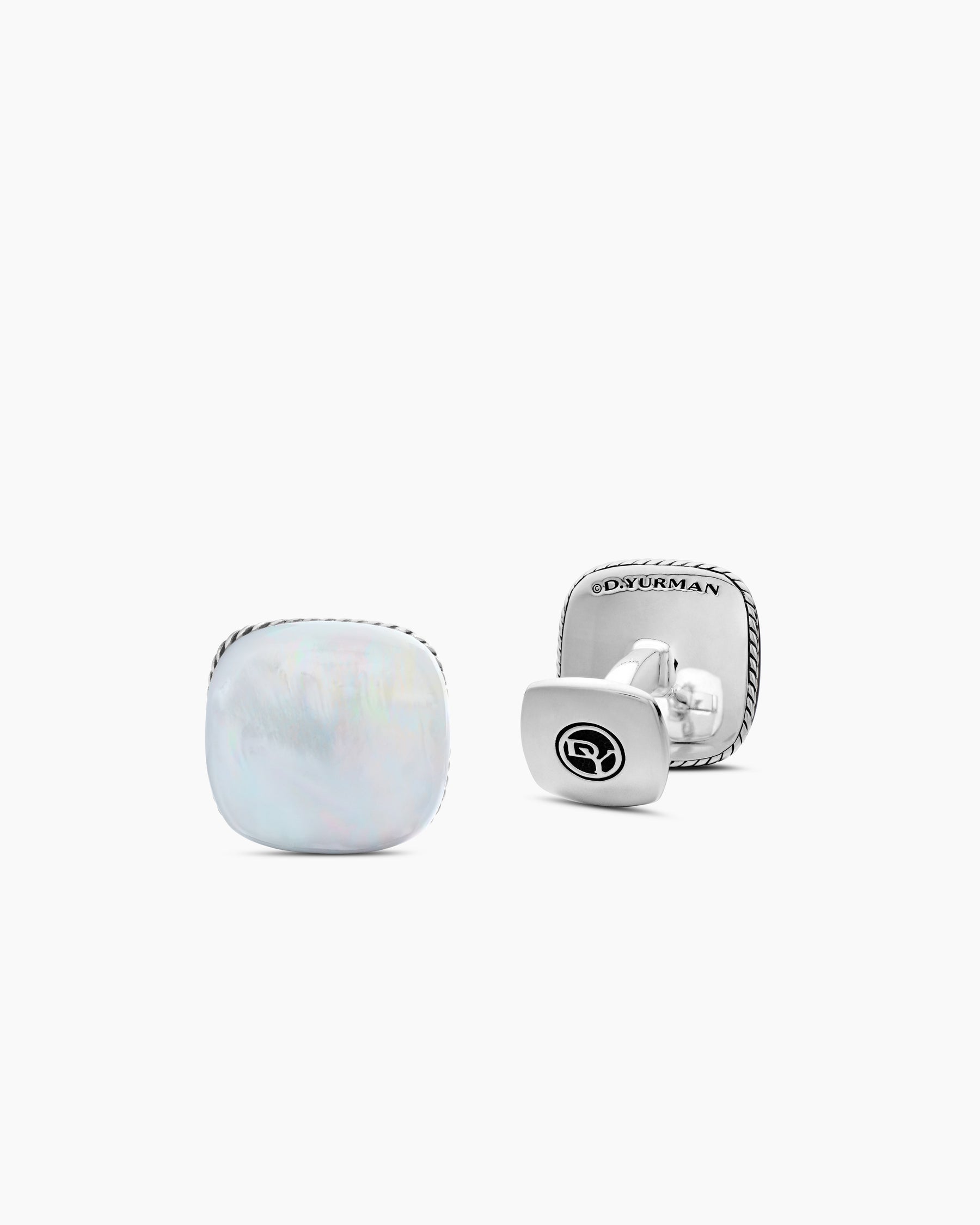Streamline Cushion Cufflinks in Sterling Silver with Mother of Pearl, 17mm - Image 3