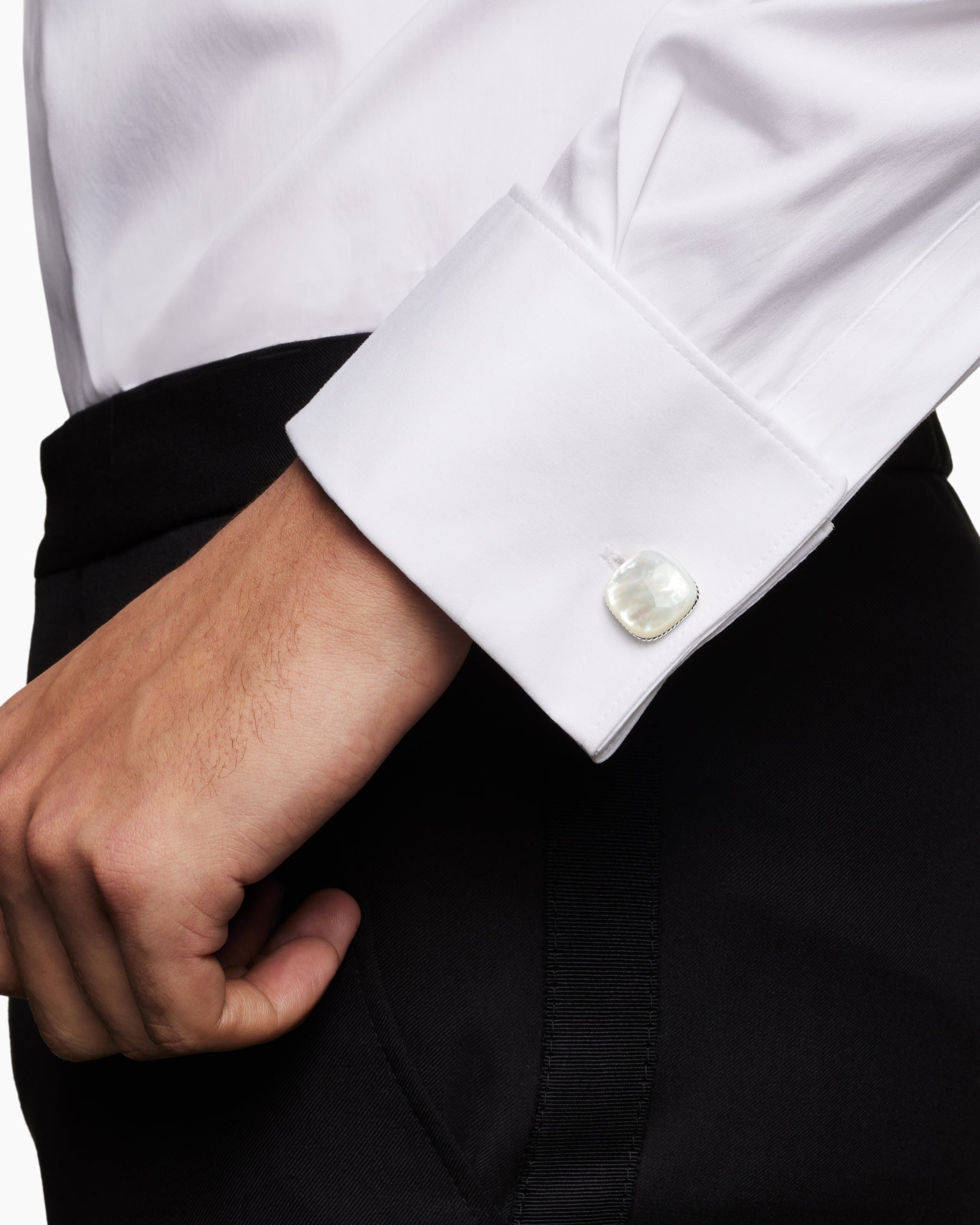 Streamline Cushion Cufflinks in Sterling Silver with Mother of Pearl, 17mm - Image 6