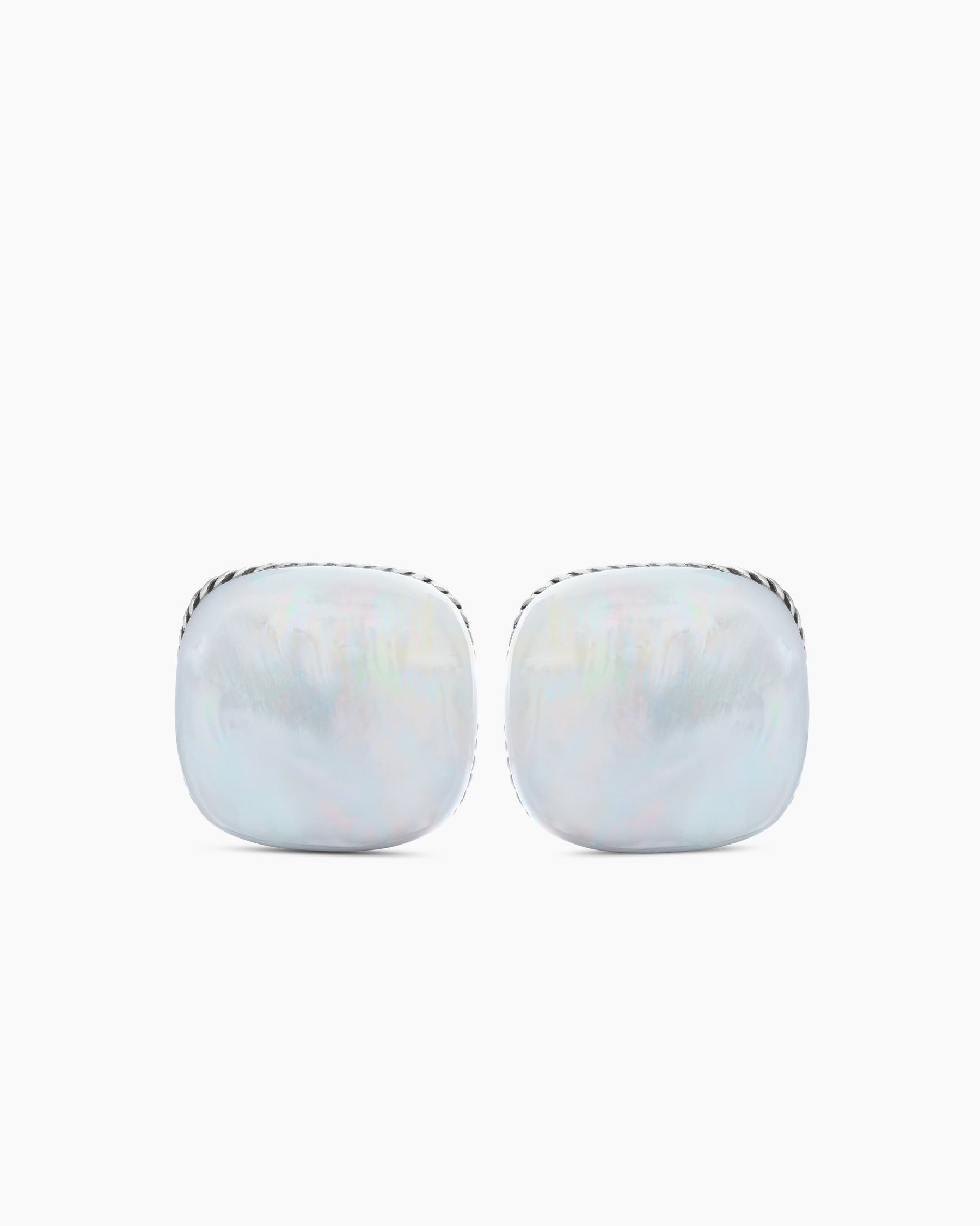 Streamline Cushion Cufflinks in Sterling Silver with Mother of Pearl, 17mm