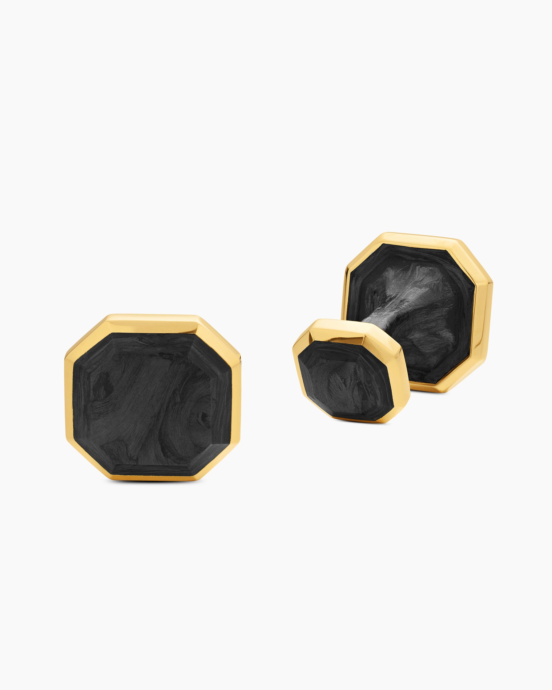 Streamline Cufflinks in 18K Yellow Gold with Forged Carbon, 15mm - Image 3