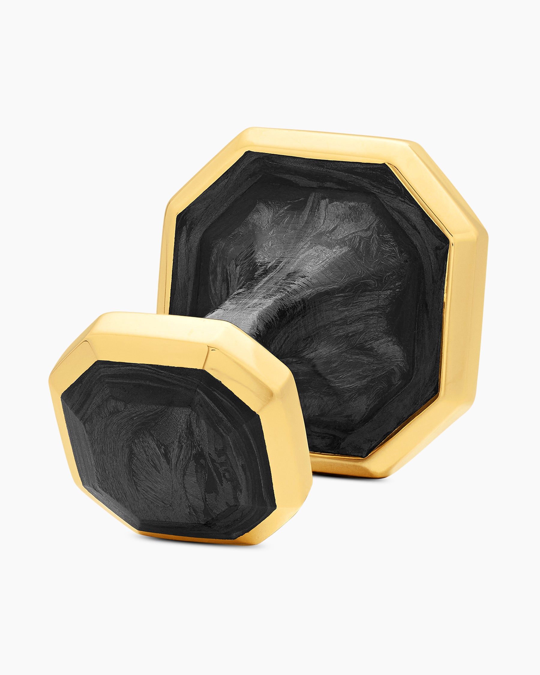 Streamline Cufflinks in 18K Yellow Gold with Forged Carbon, 15mm - Image 5