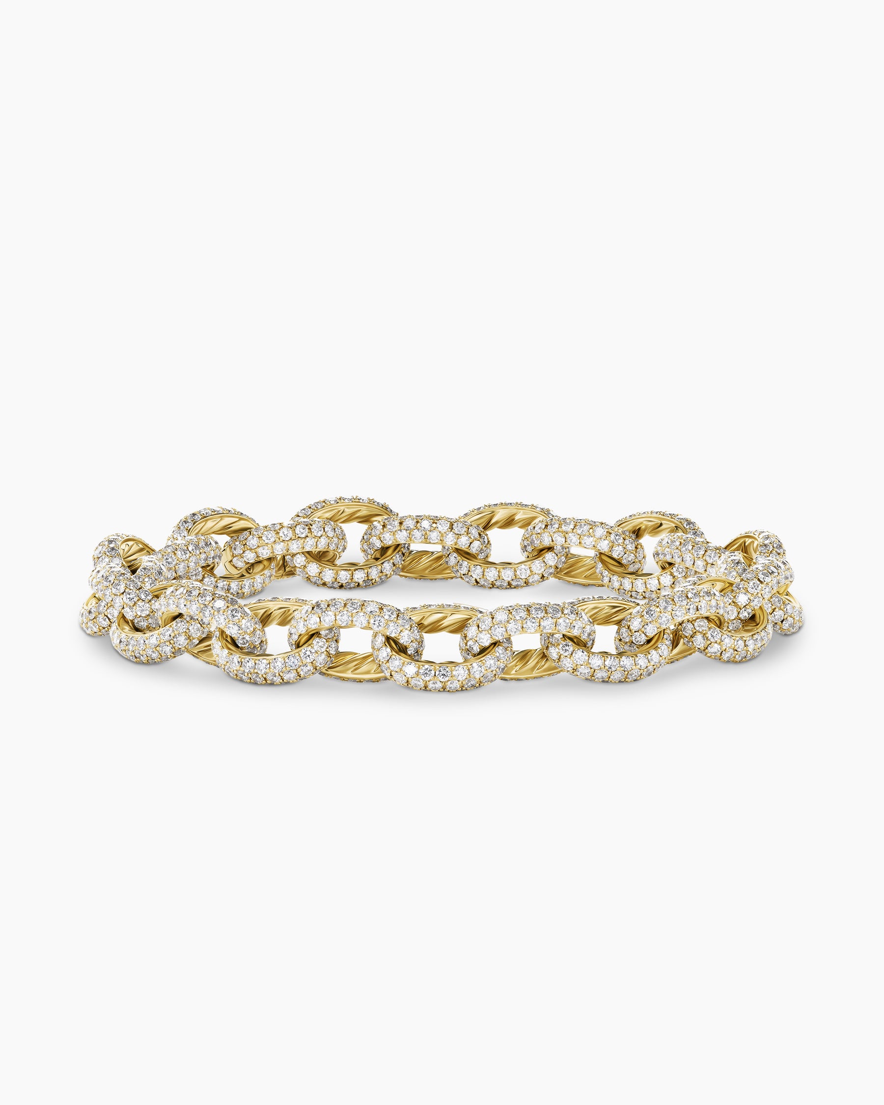 Pavé Link Chain Bracelet in Yellow Gold with Diamonds