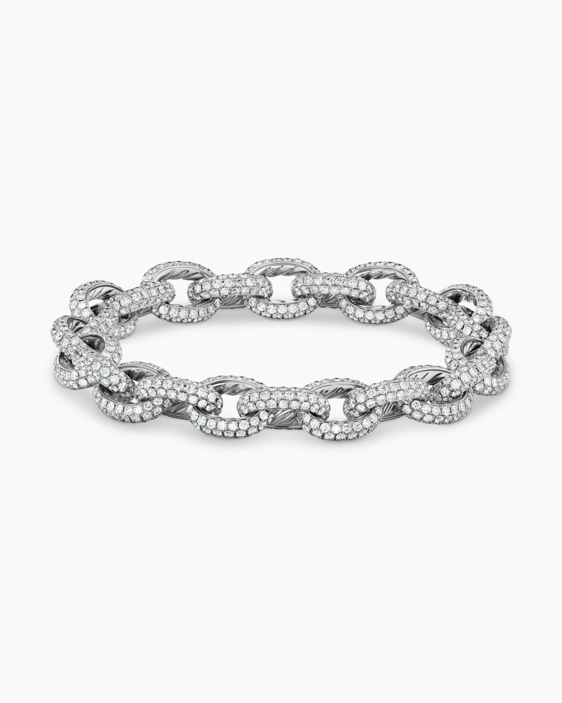 Pavé Link Chain Bracelet in White Gold with Diamonds