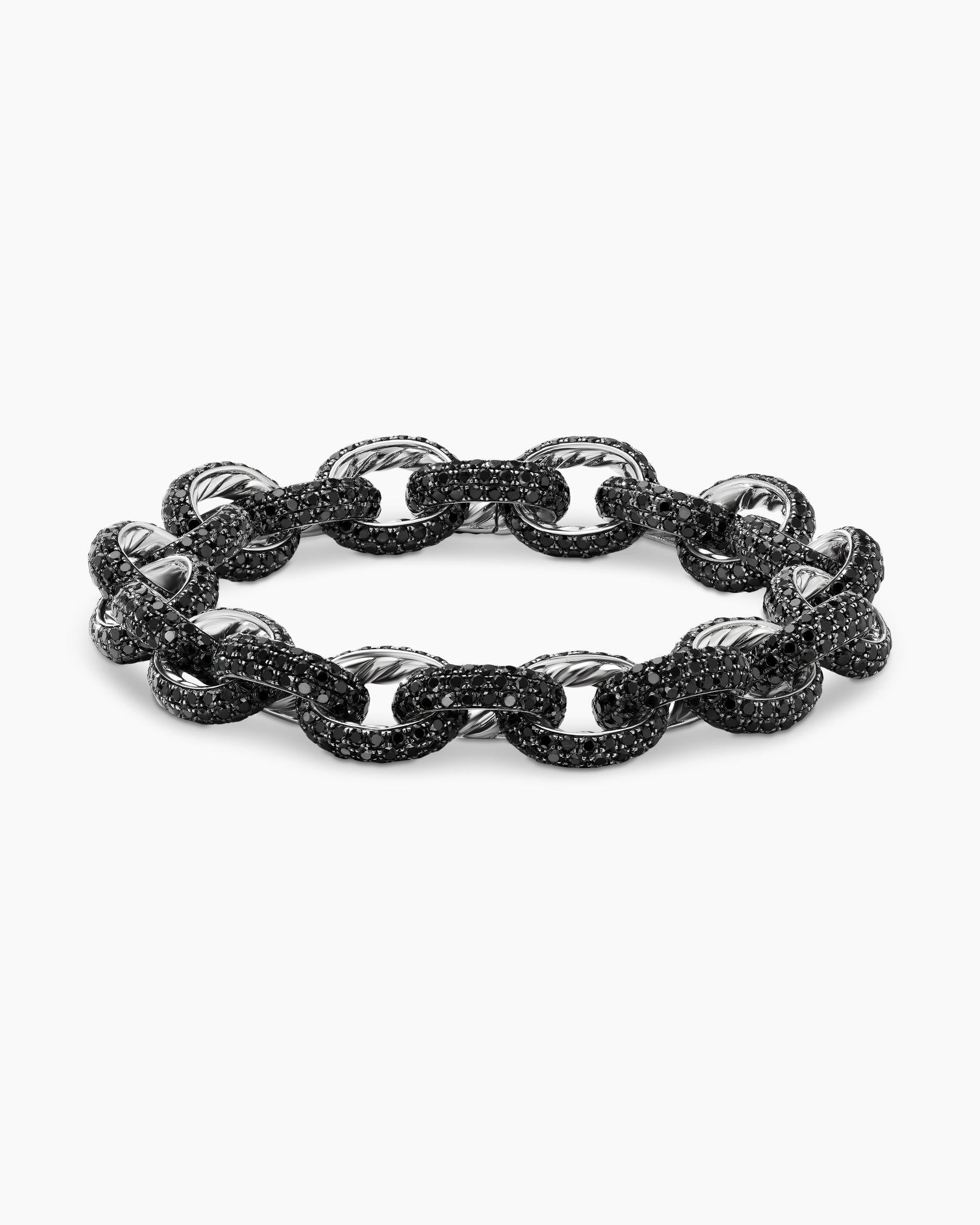 Pavé Link Chain Bracelet in White Gold with Black Diamonds