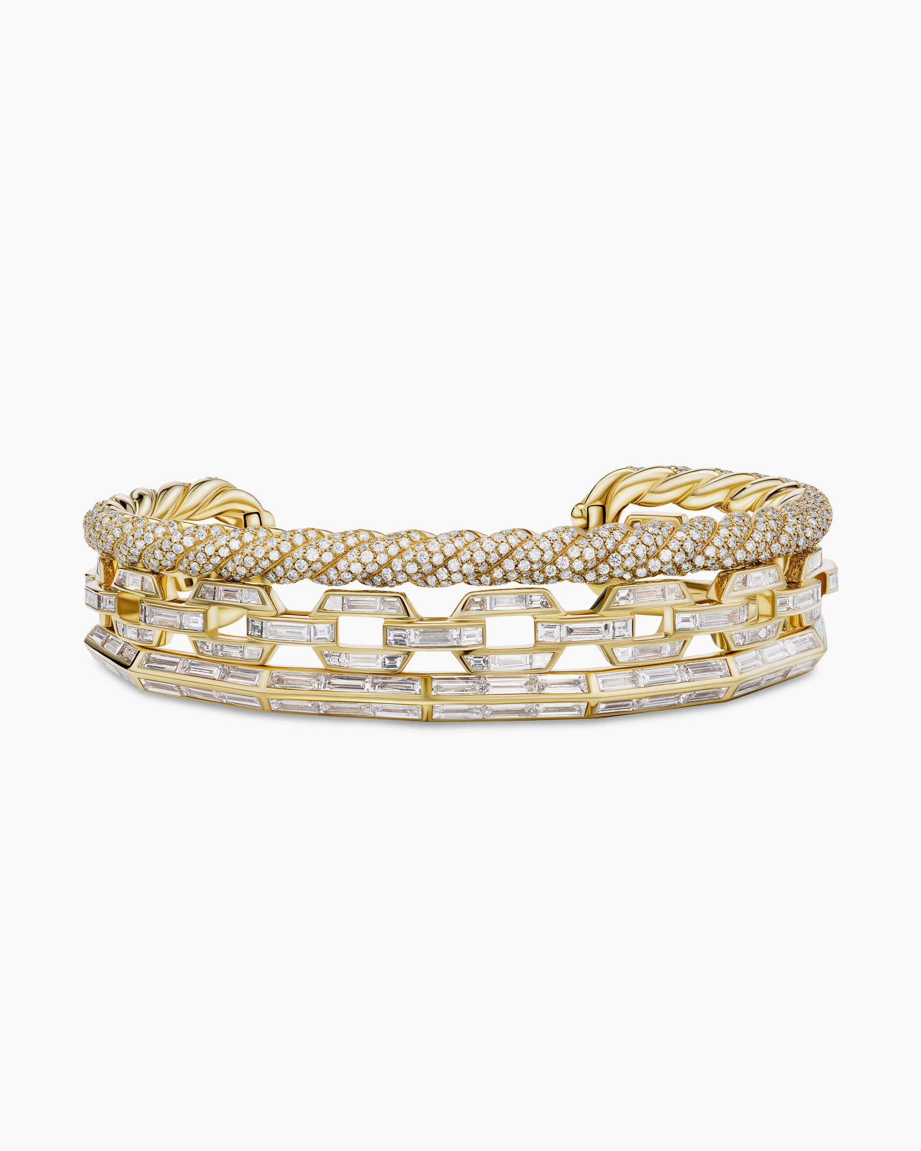 Stax Three Row Cuff Bracelet in Yellow Gold with Diamonds
