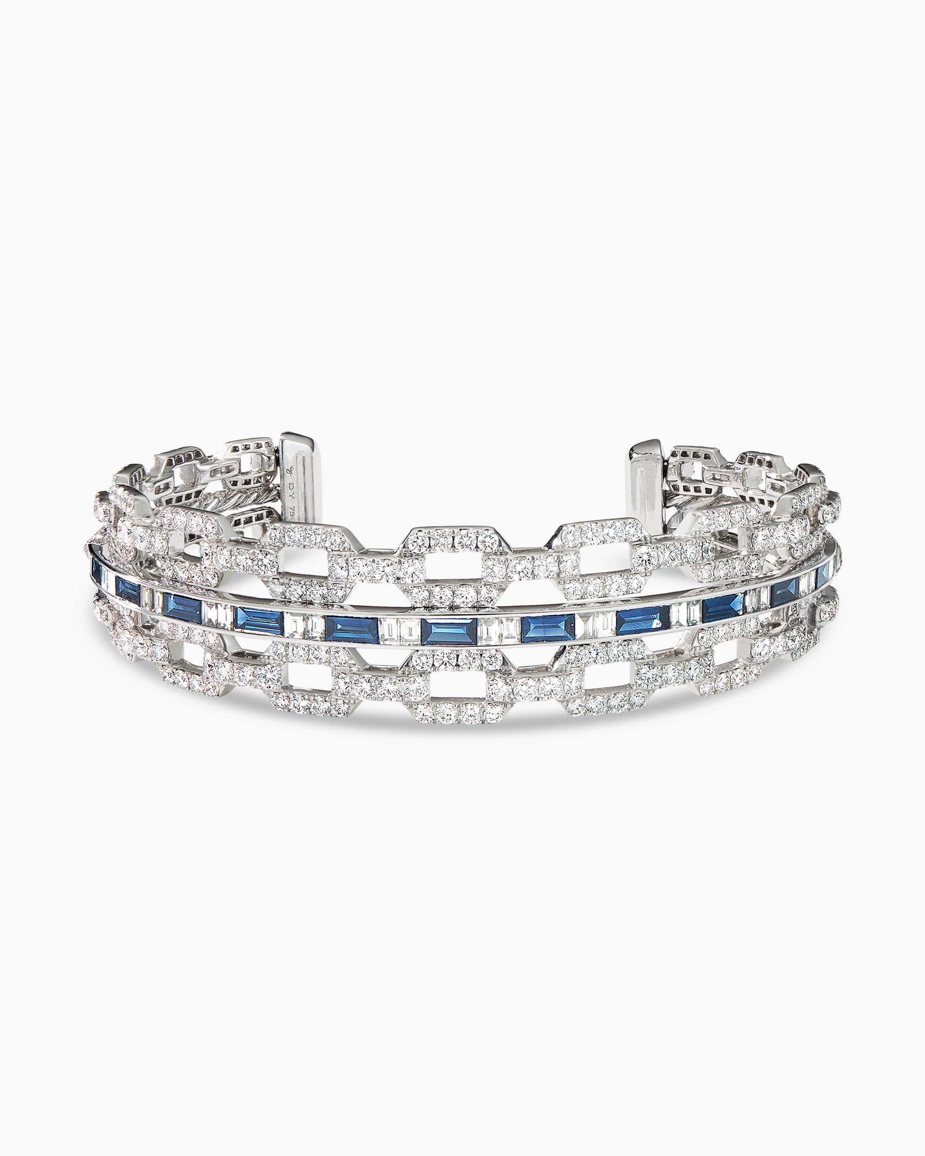 Stax Three Row Cuff Bracelet in White Gold with Sapphires and Diamonds