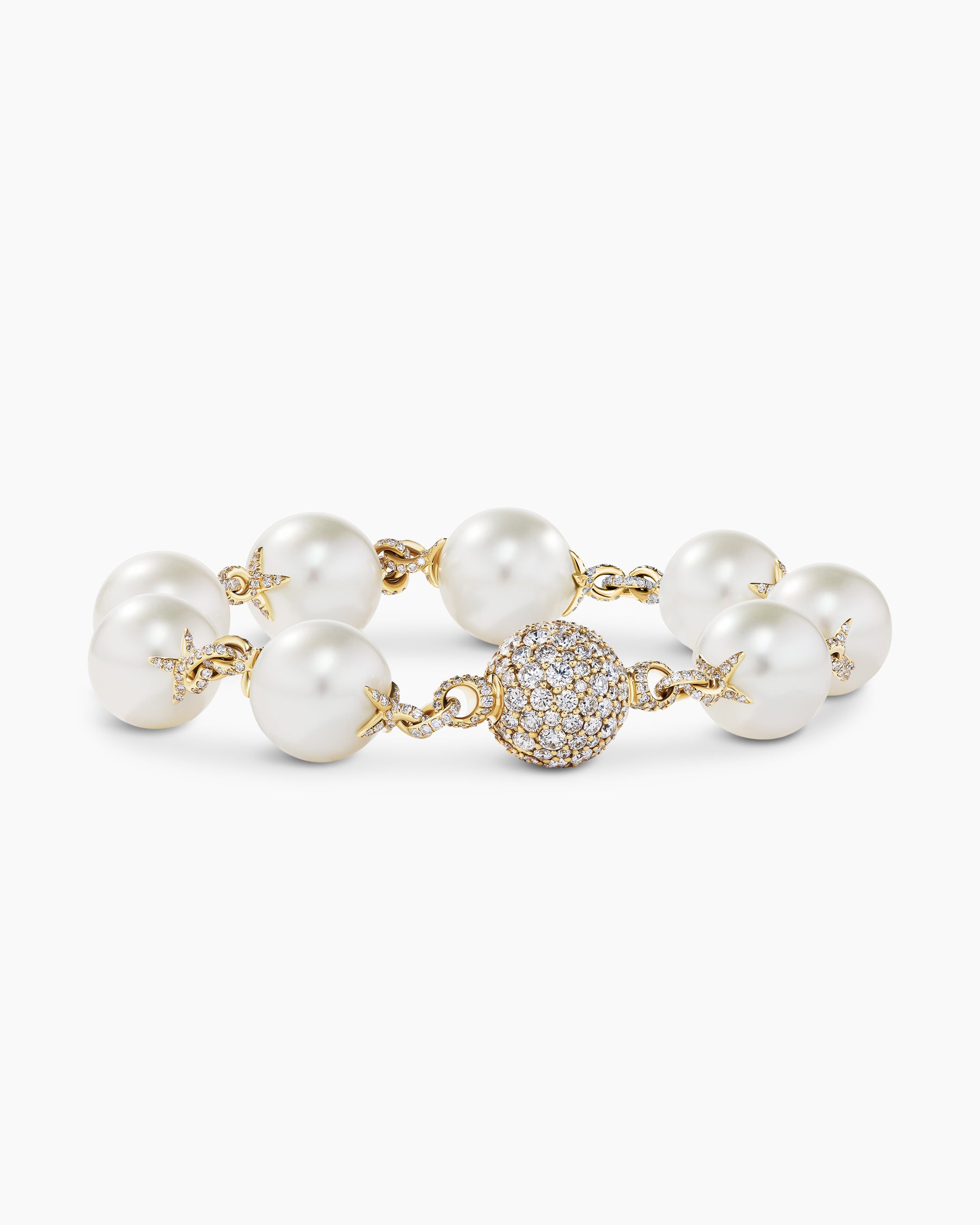 DY Lumina South Sea White Pearl Classic Bracelet in Yellow Gold with Diamonds