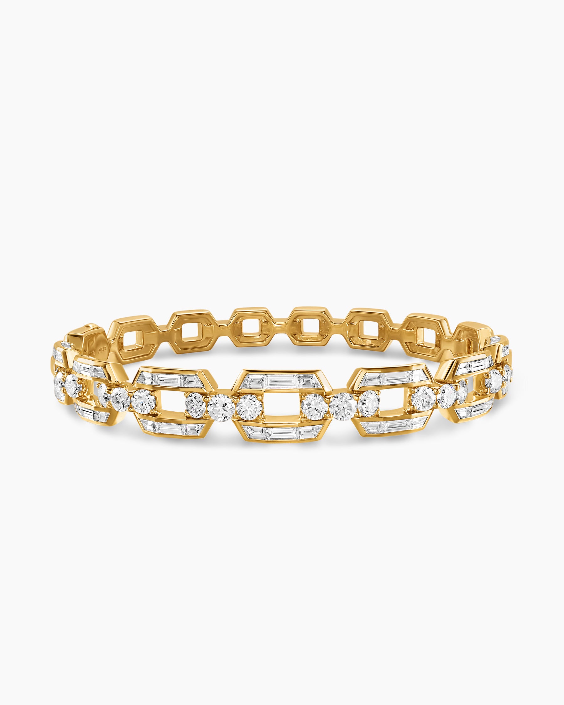 Deco Chain Bangle Bracelet in Yellow Gold with Diamonds