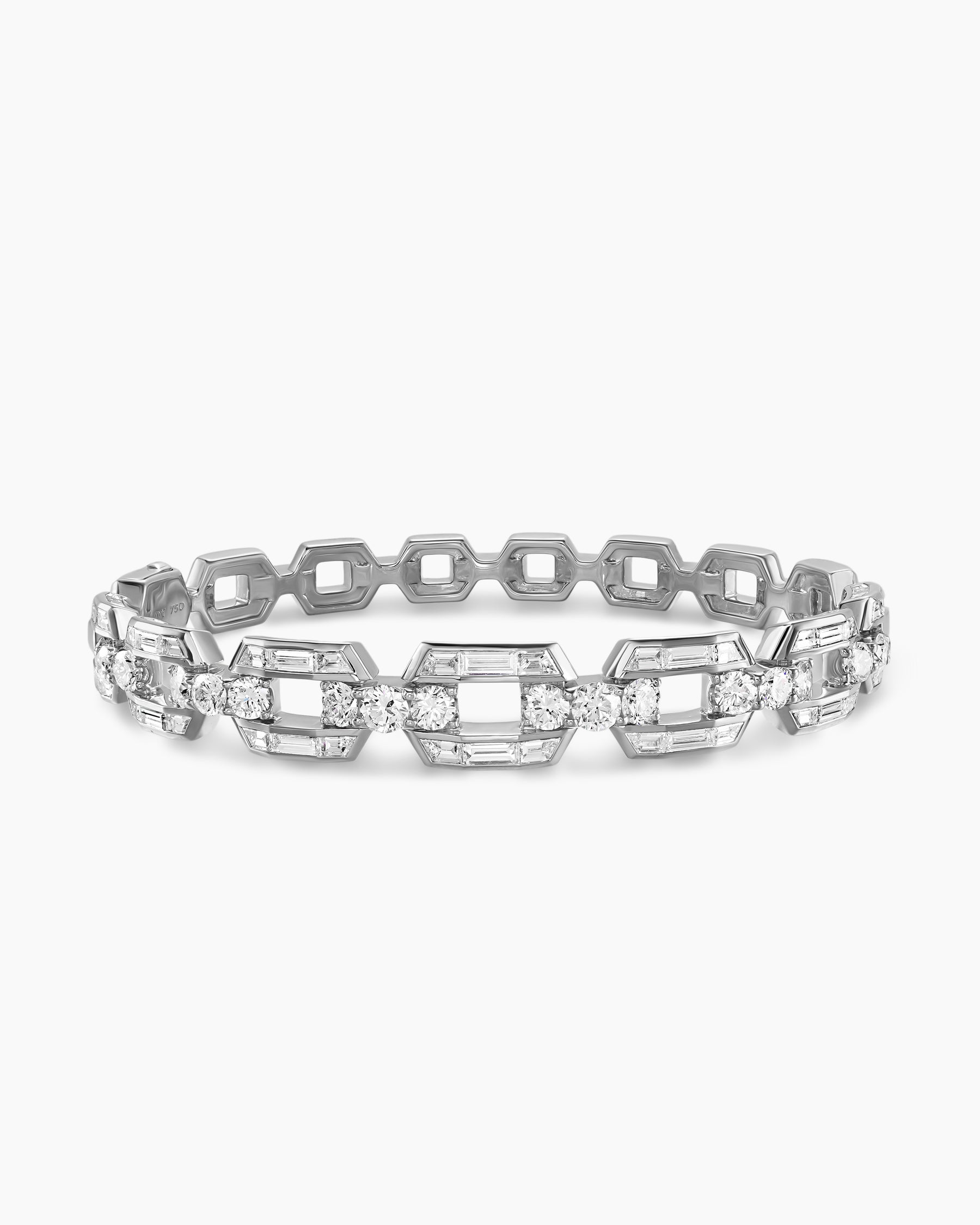 Deco Chain Bangle Bracelet in White Gold with Diamonds