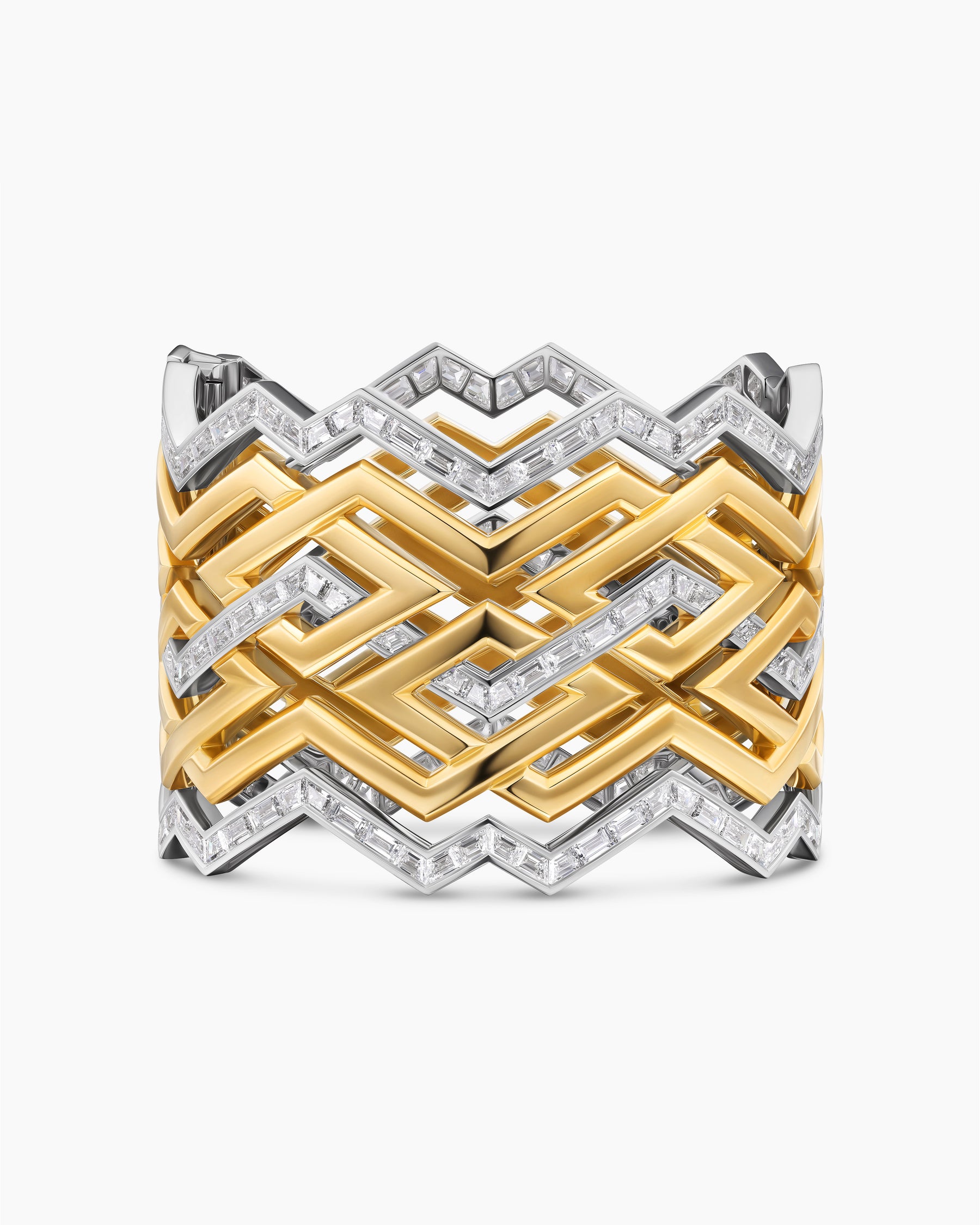Stax Zig Zag Bold Cuff Bracelet in Gold with Diamonds
