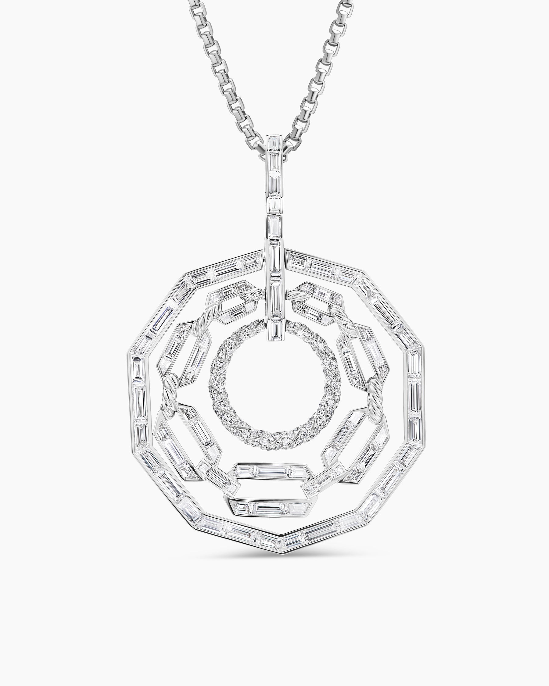 Stax Round Pendant in White Gold with Diamonds
