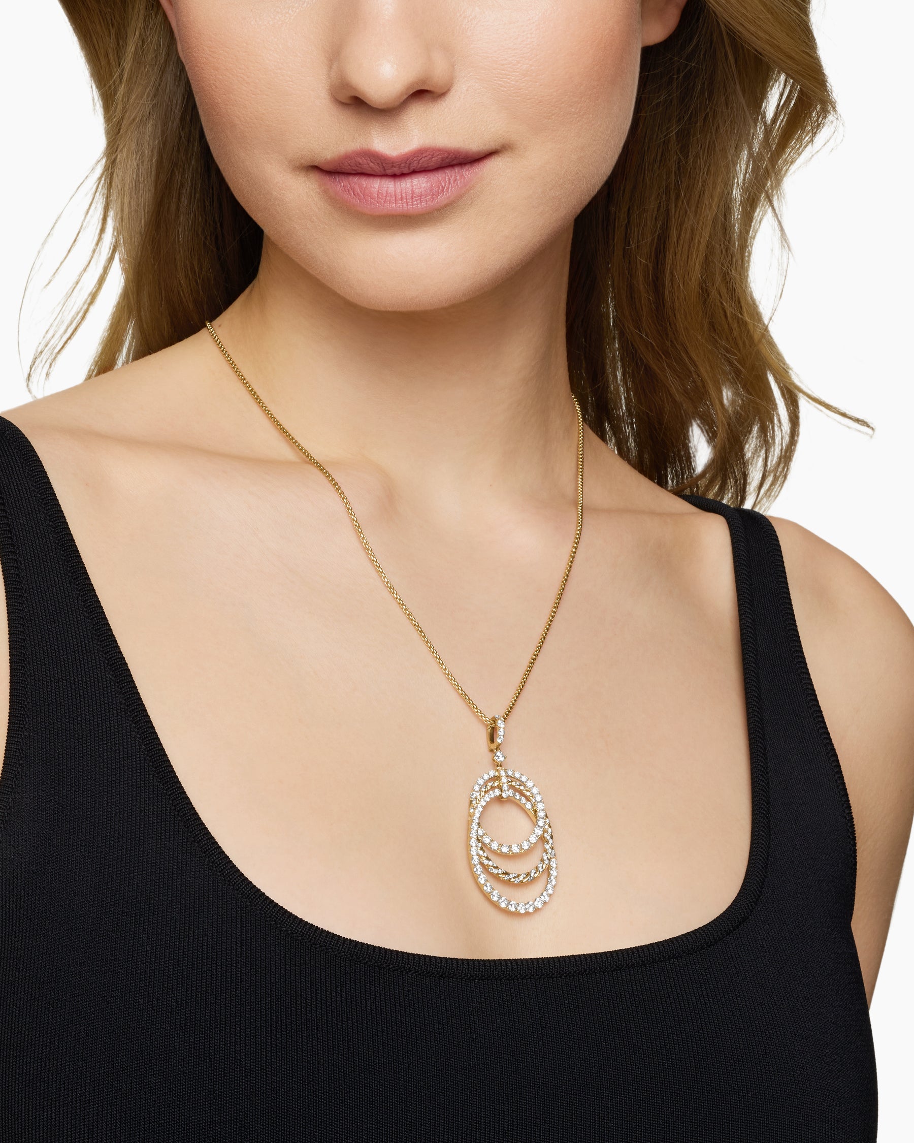 Alternative view of Floating Diamonds Drop Pendant in Yellow Gold