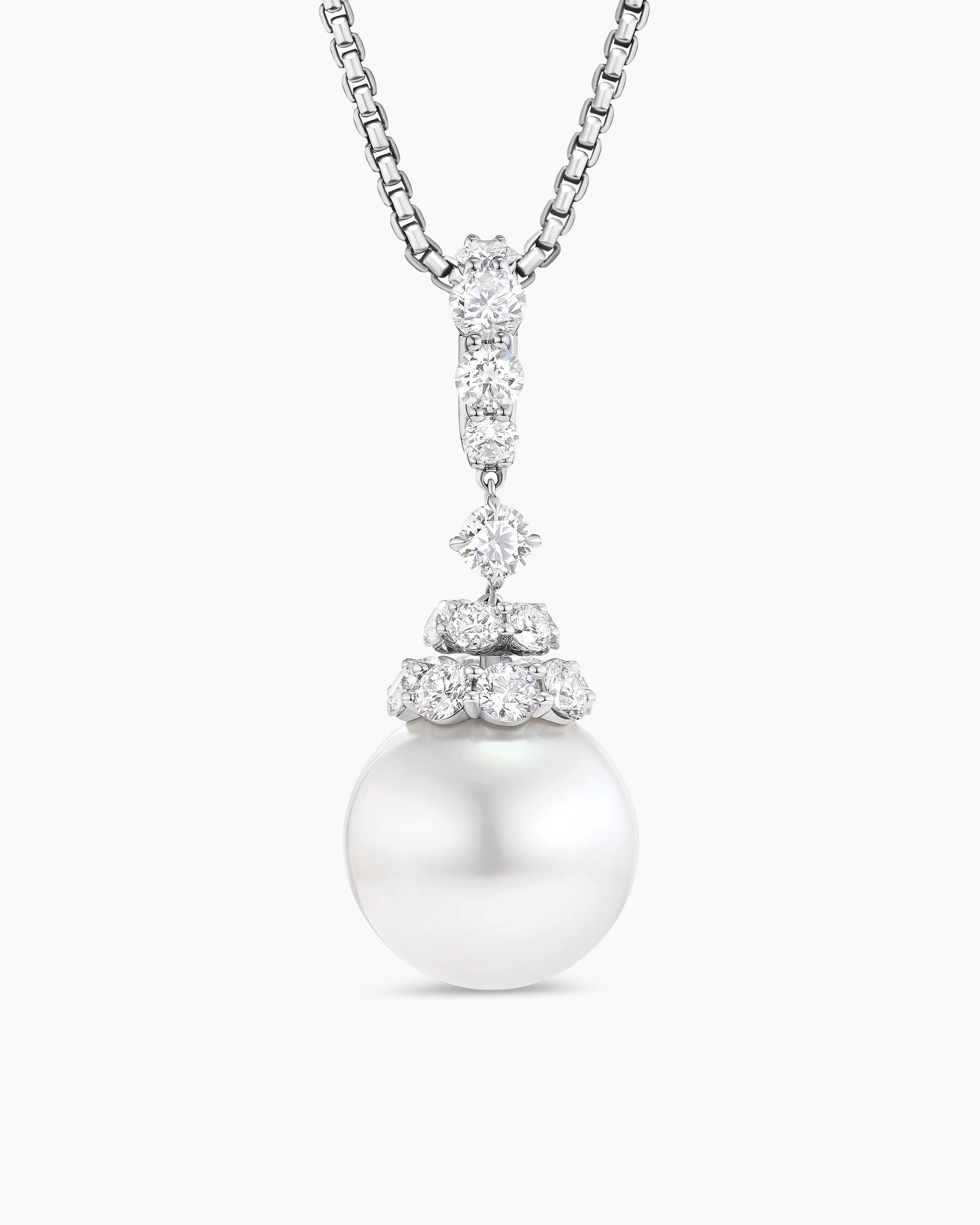 Floating Diamonds and South Sea White Pearl Pendant in White Gold
